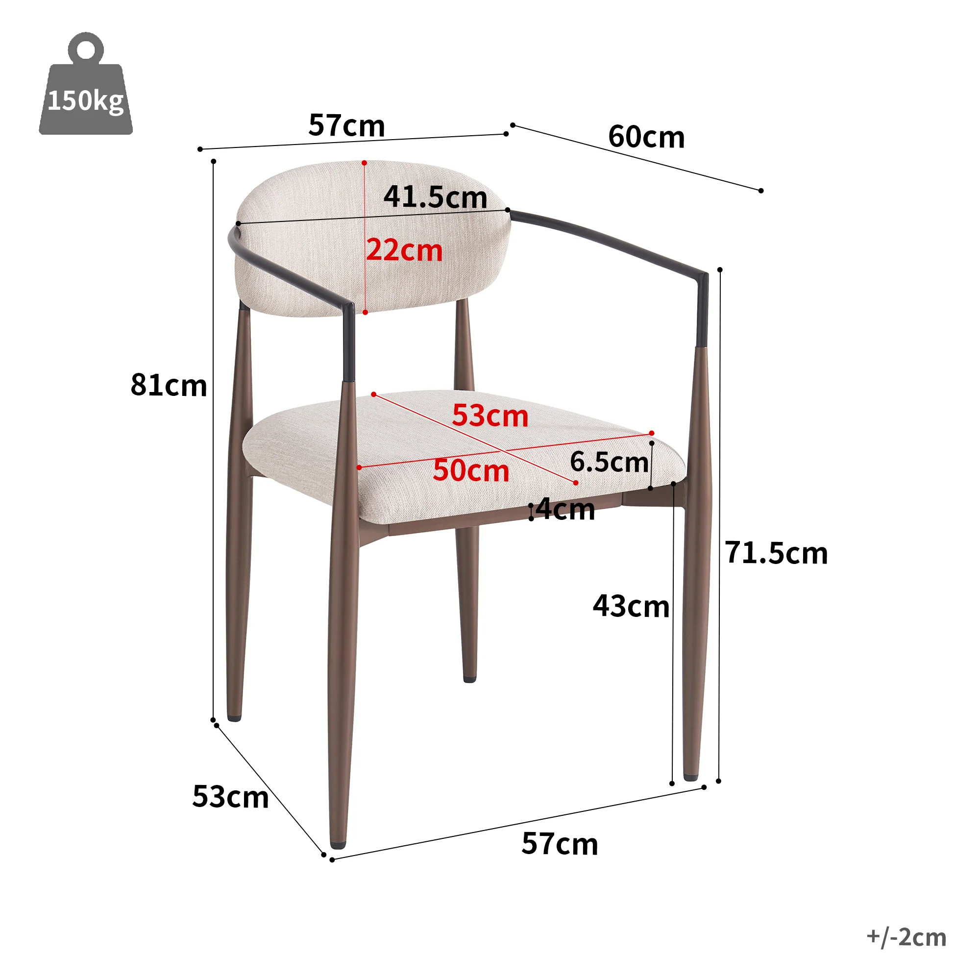 Dining Chair Set (6 Pcs) Modern Luxury Ergonomic Adjustable Legs - Linen Fabric - Image 4