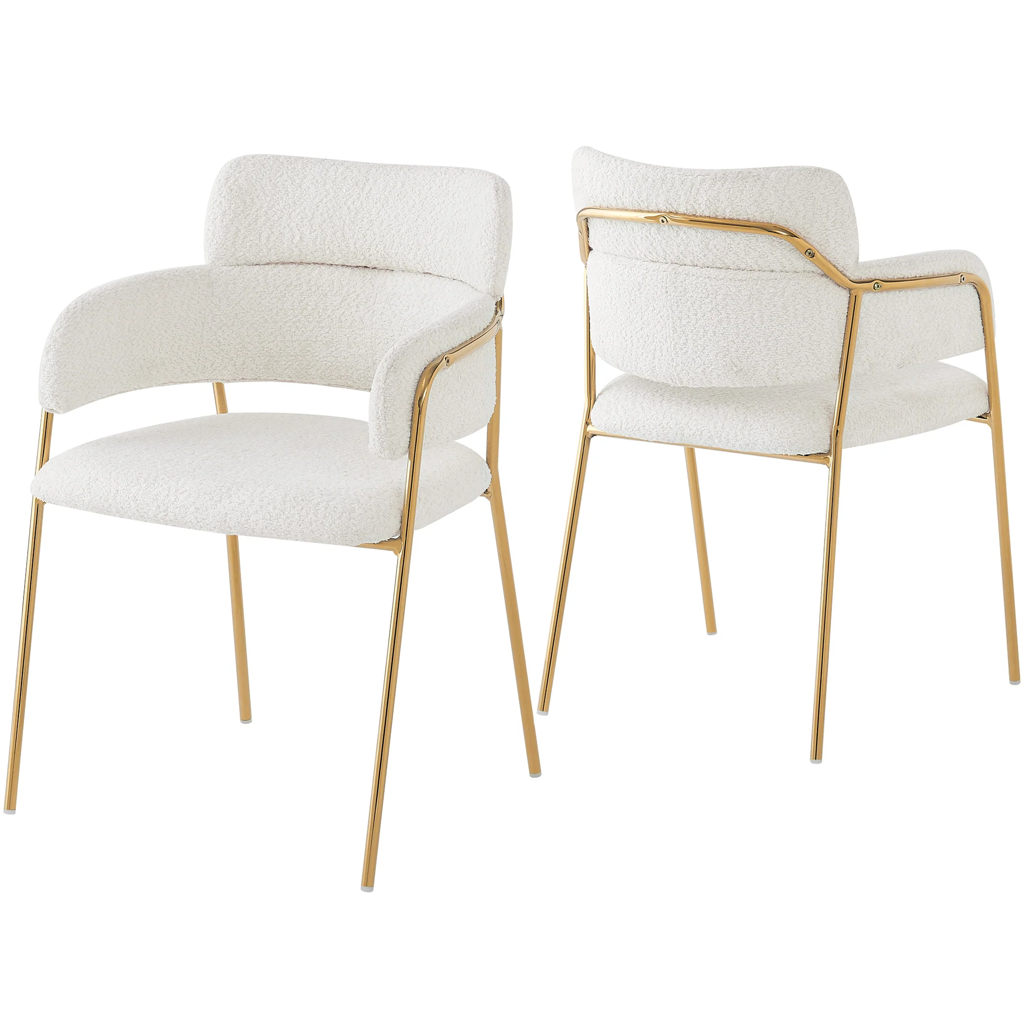 Dining Chair Set of 2 Modern Ergonomic Gold Legs - Beige - Image 2