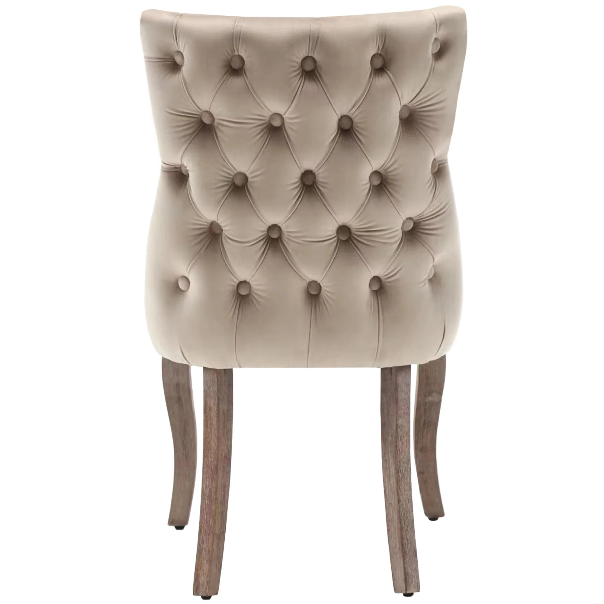 Dining Chair Set of 4 Button Tufting, Nailhead Trim, Curved Solid Wood Legs - Beige Velvet - Image 6