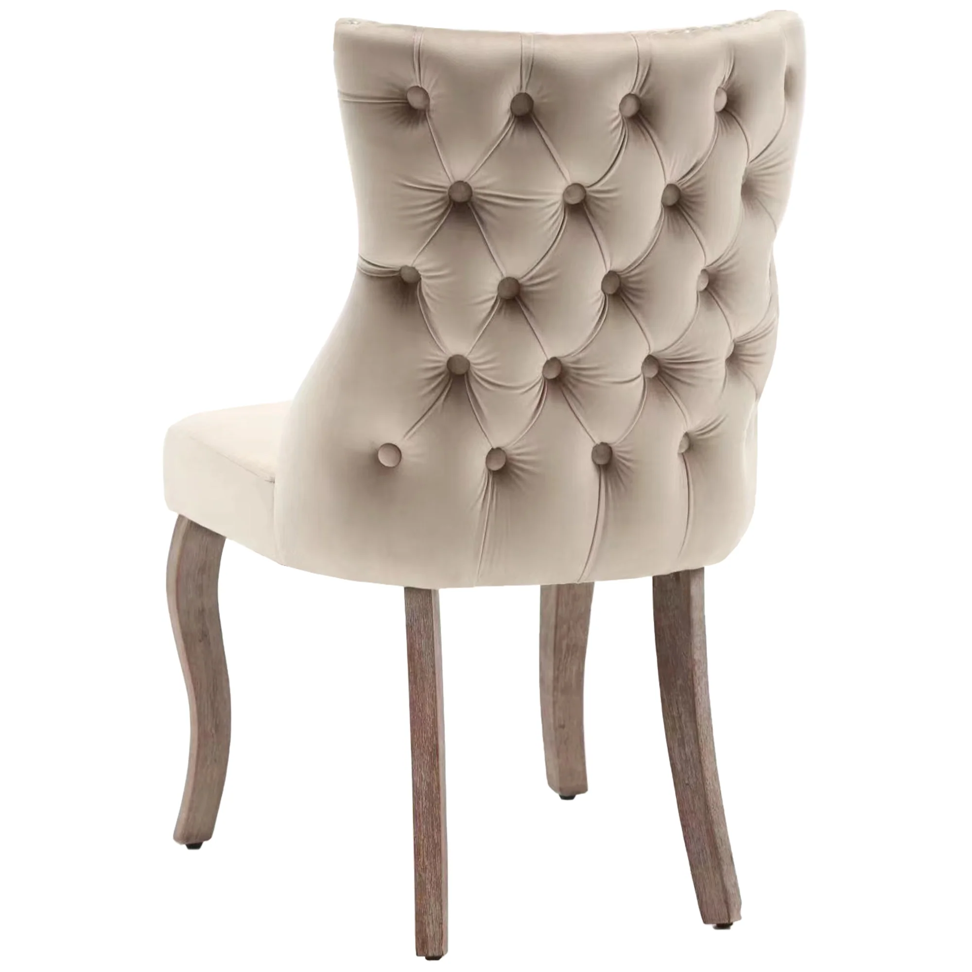 Dining Chair Set of 4 Button Tufting, Nailhead Trim, Curved Solid Wood Legs - Beige Velvet - Image 7