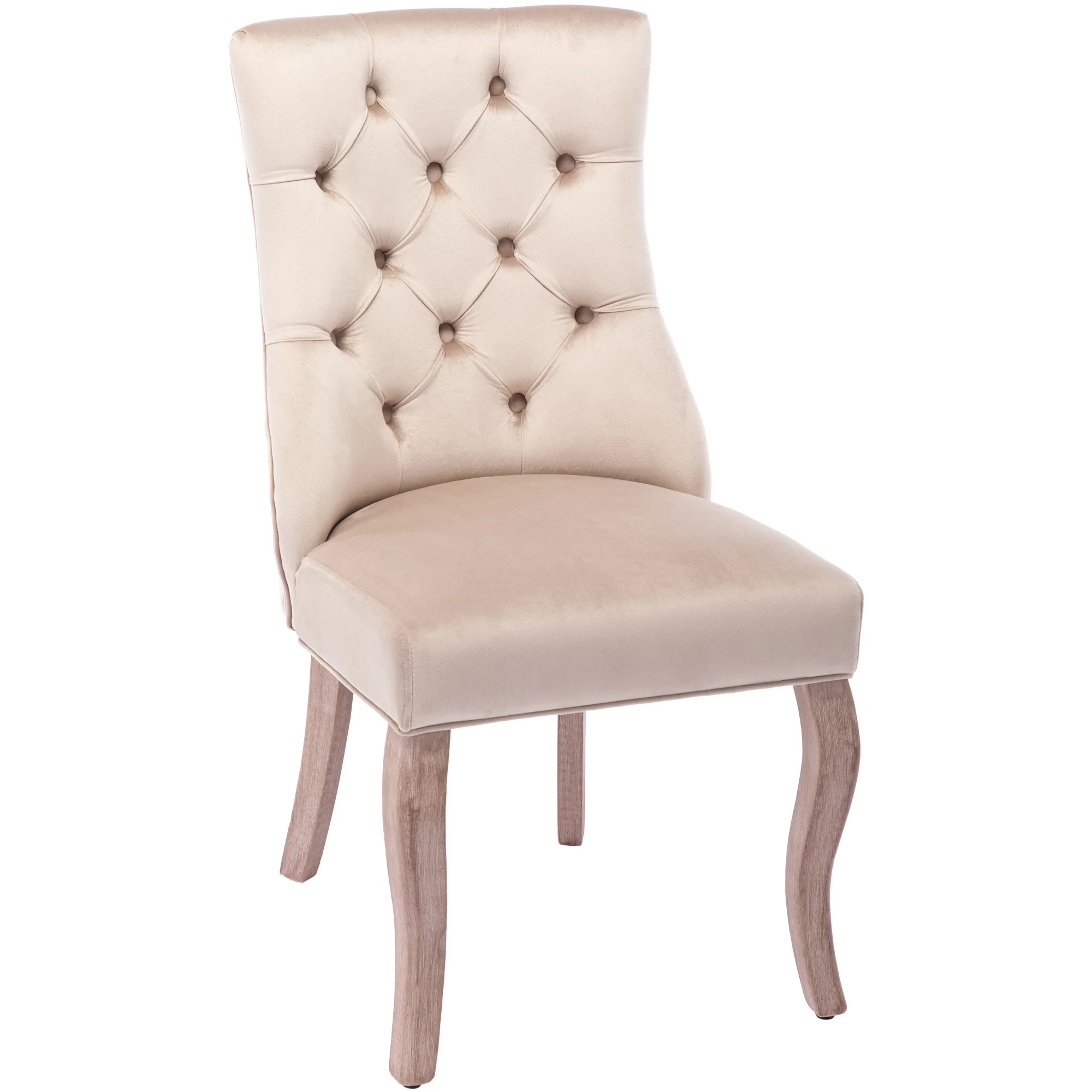 Dining Chair Set of 4 High Back Button Tufting Beige Velvet - Image 10