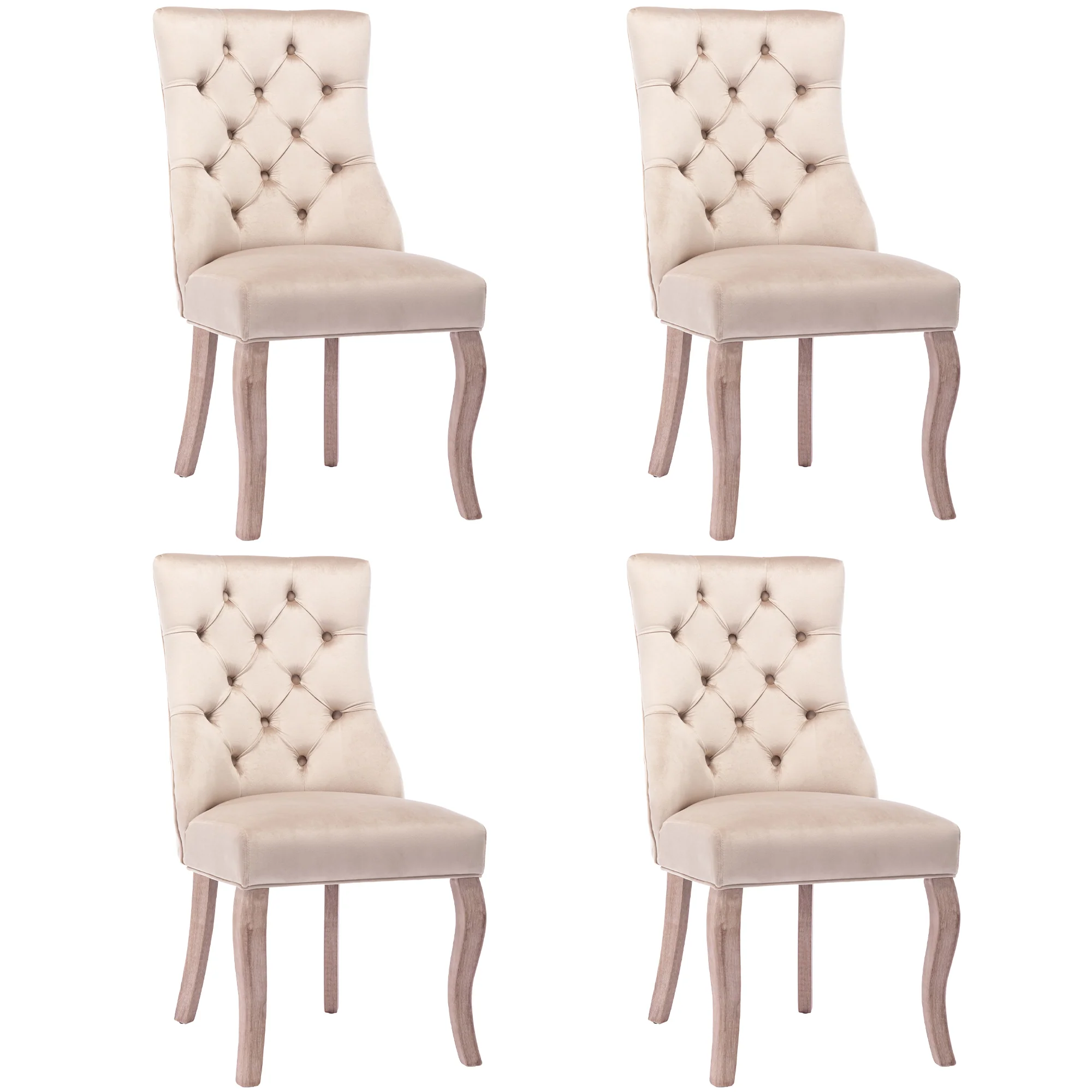 Dining Chair Set of 4 High Back Button Tufting Beige Velvet - Image 6