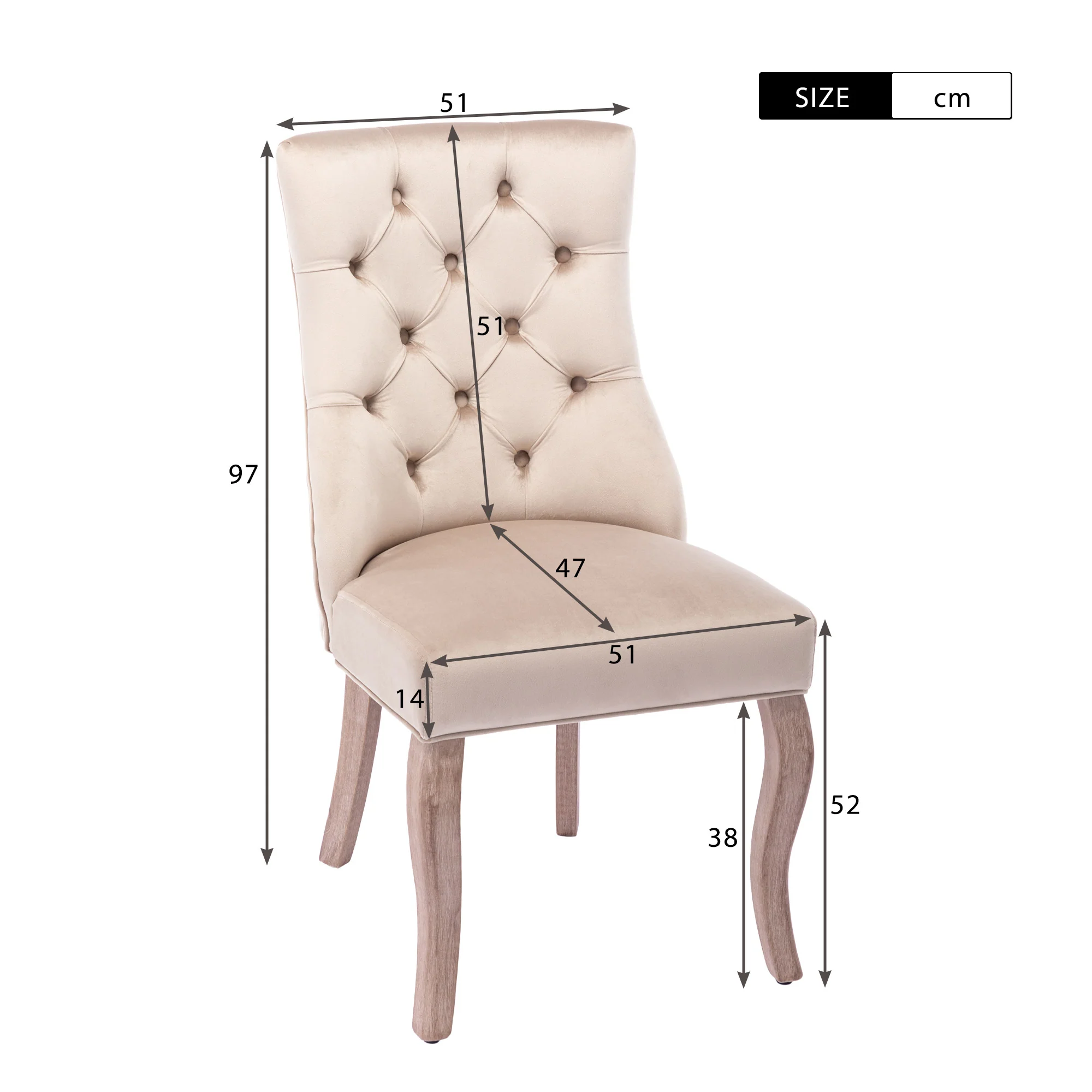 Dining Chair Set of 4 High Back Button Tufting Beige Velvet - Image 7