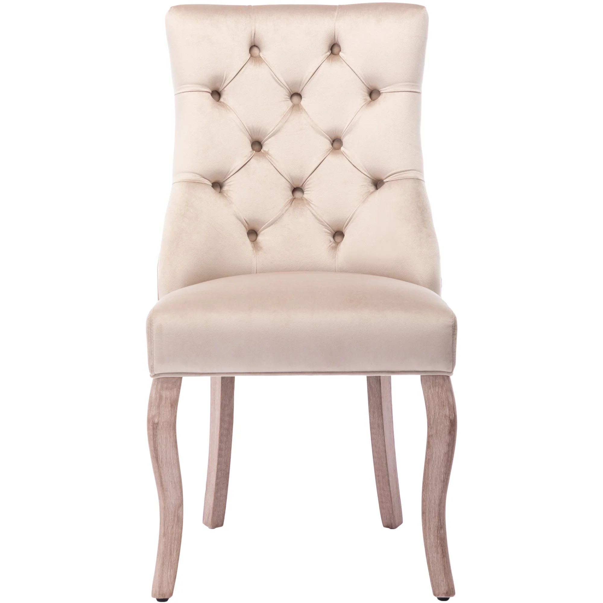 Dining Chair Set of 4 High Back Button Tufting Beige Velvet - Image 9