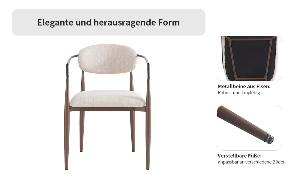 Dining Chair Set of 4 Modern Ergonomic Adjustable Legs - Linen Fabric - Image 10
