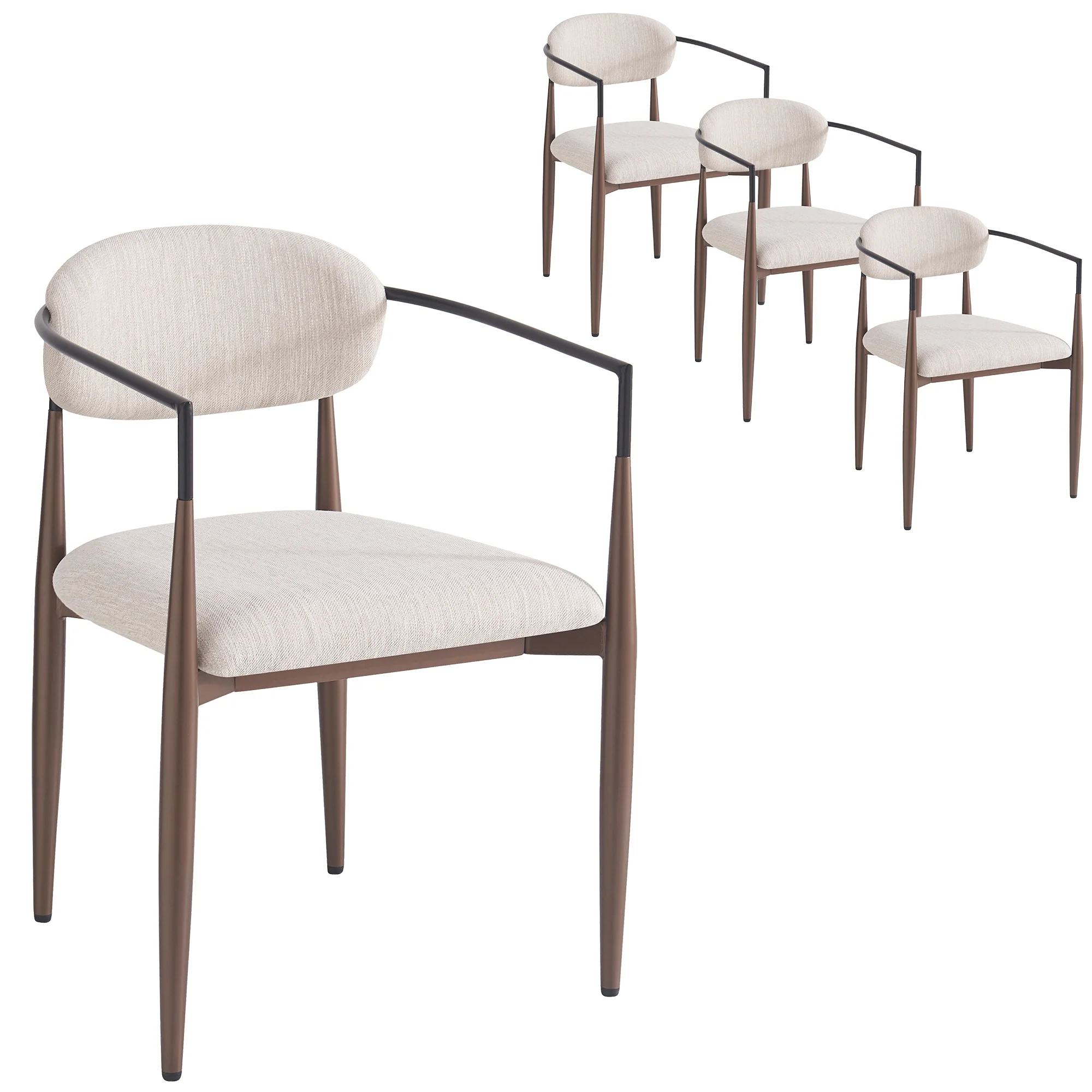 Dining Chair Set of 4 Modern Ergonomic Adjustable Legs - Linen Fabric - Image 3