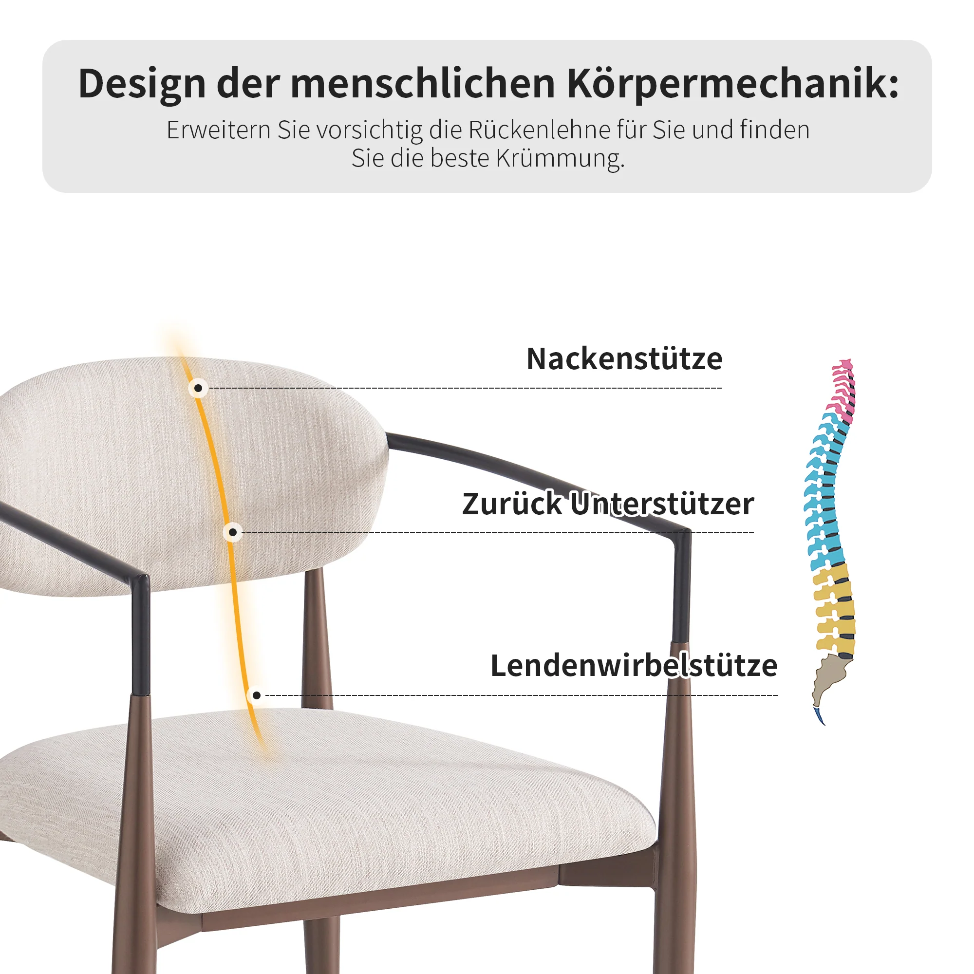 Dining Chair Set of 4 Modern Ergonomic Adjustable Legs - Linen Fabric - Image 7