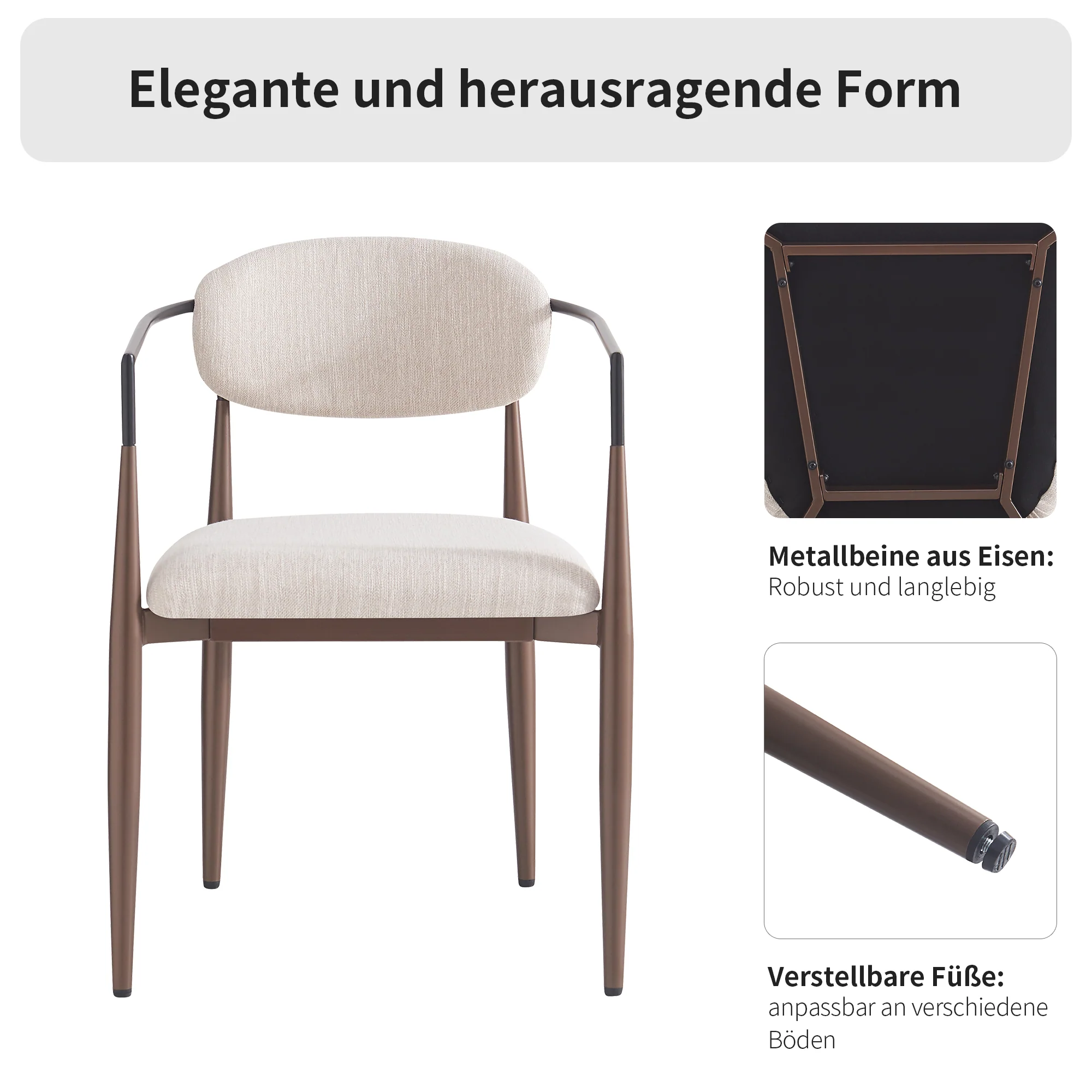Dining Chair Set of 4 Modern Ergonomic Adjustable Legs - Linen Fabric - Image 8