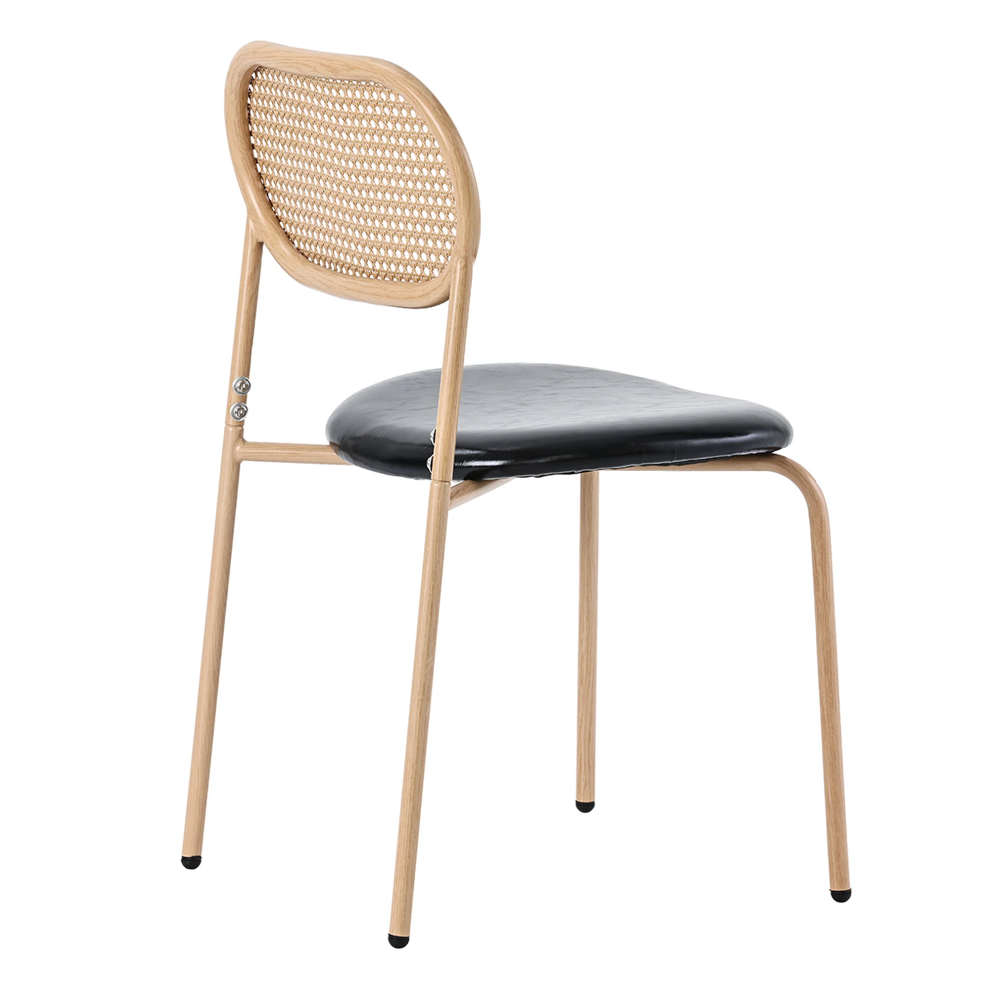 Dining Chair Set of 4 Modern Rattan Metal Legs - Black + Brown - Image 10