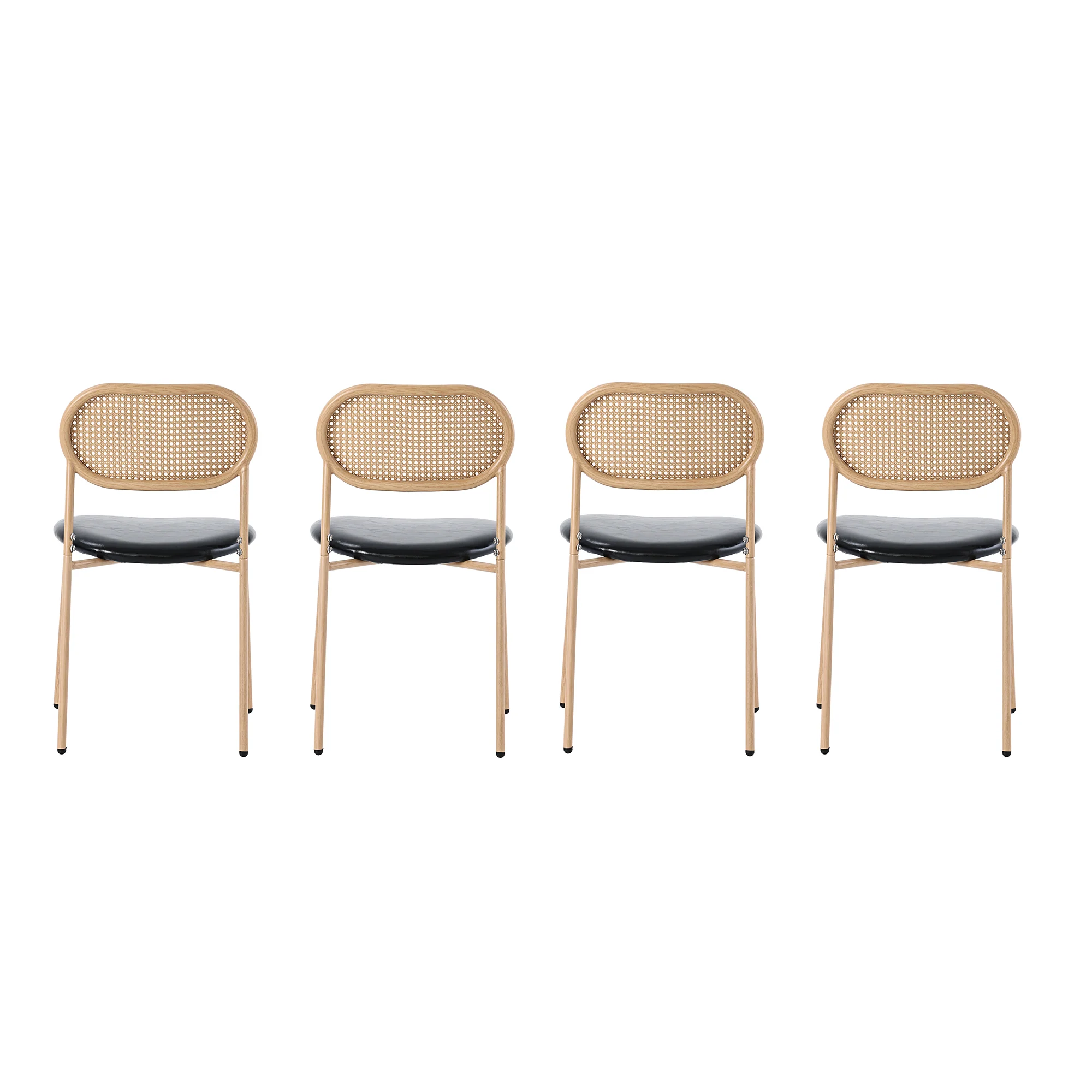 Dining Chair Set of 4 Modern Rattan Metal Legs - Black + Brown - Image 4