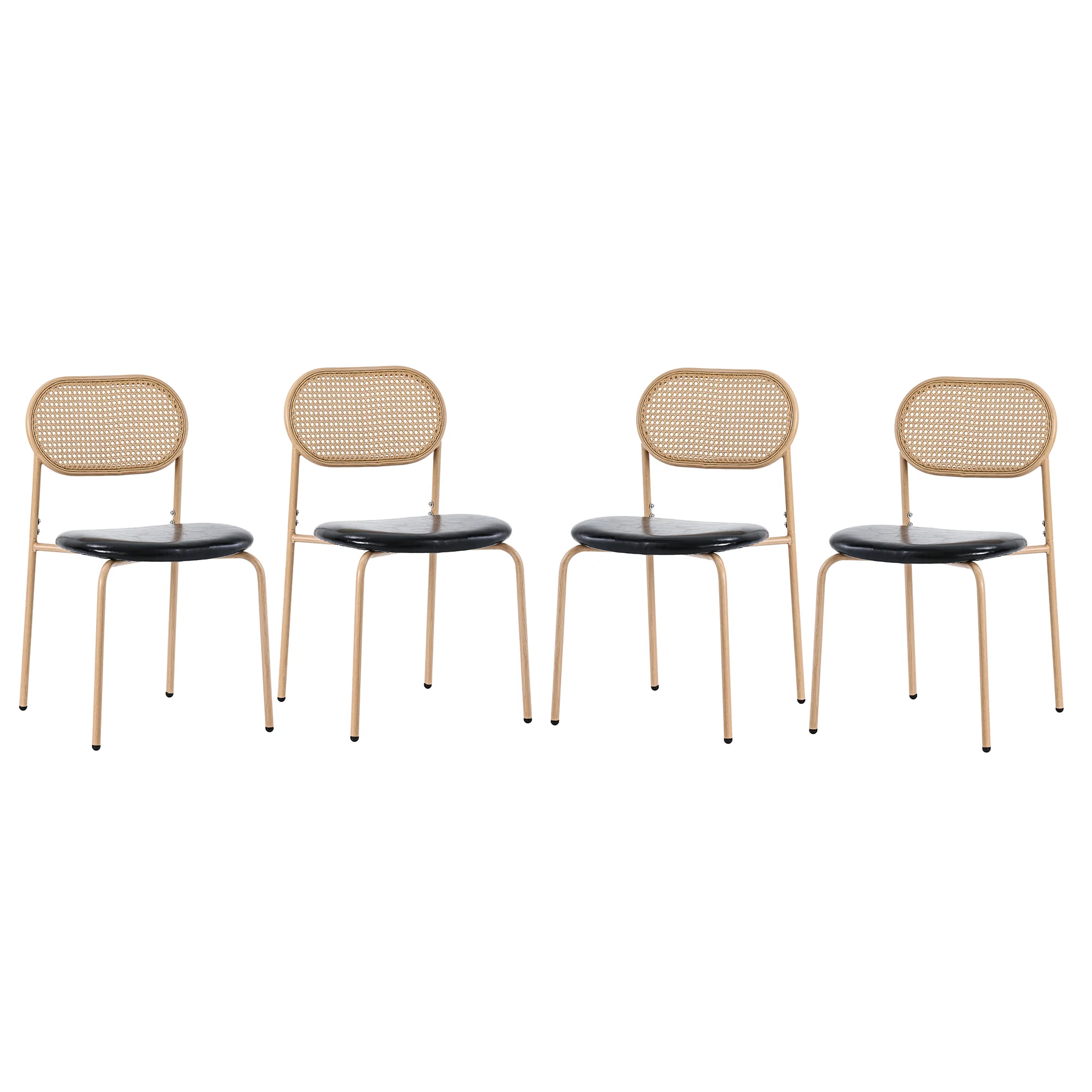 Dining Chair Set of 4 Modern Rattan Metal Legs - Black + Brown - Image 5