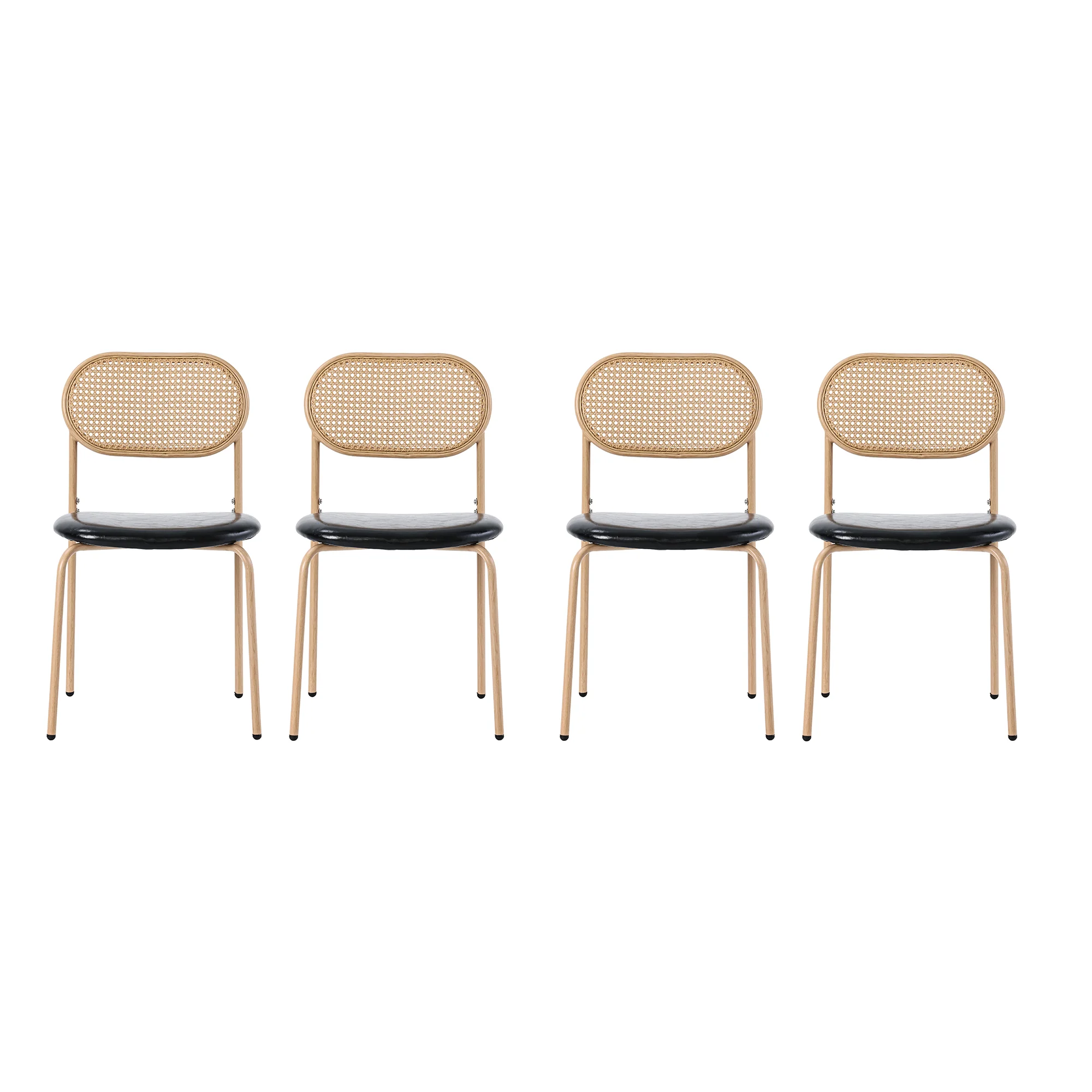 Dining Chair Set of 4 Modern Rattan Metal Legs - Black + Brown - Image 6