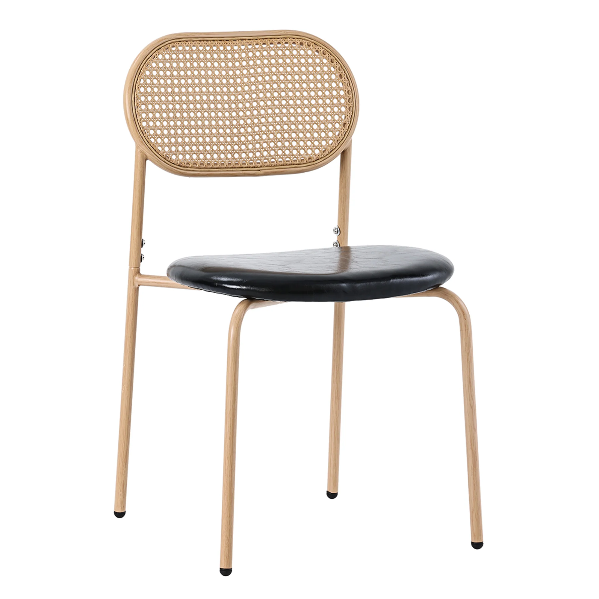 Dining Chair Set of 4 Modern Rattan Metal Legs - Black + Brown - Image 7
