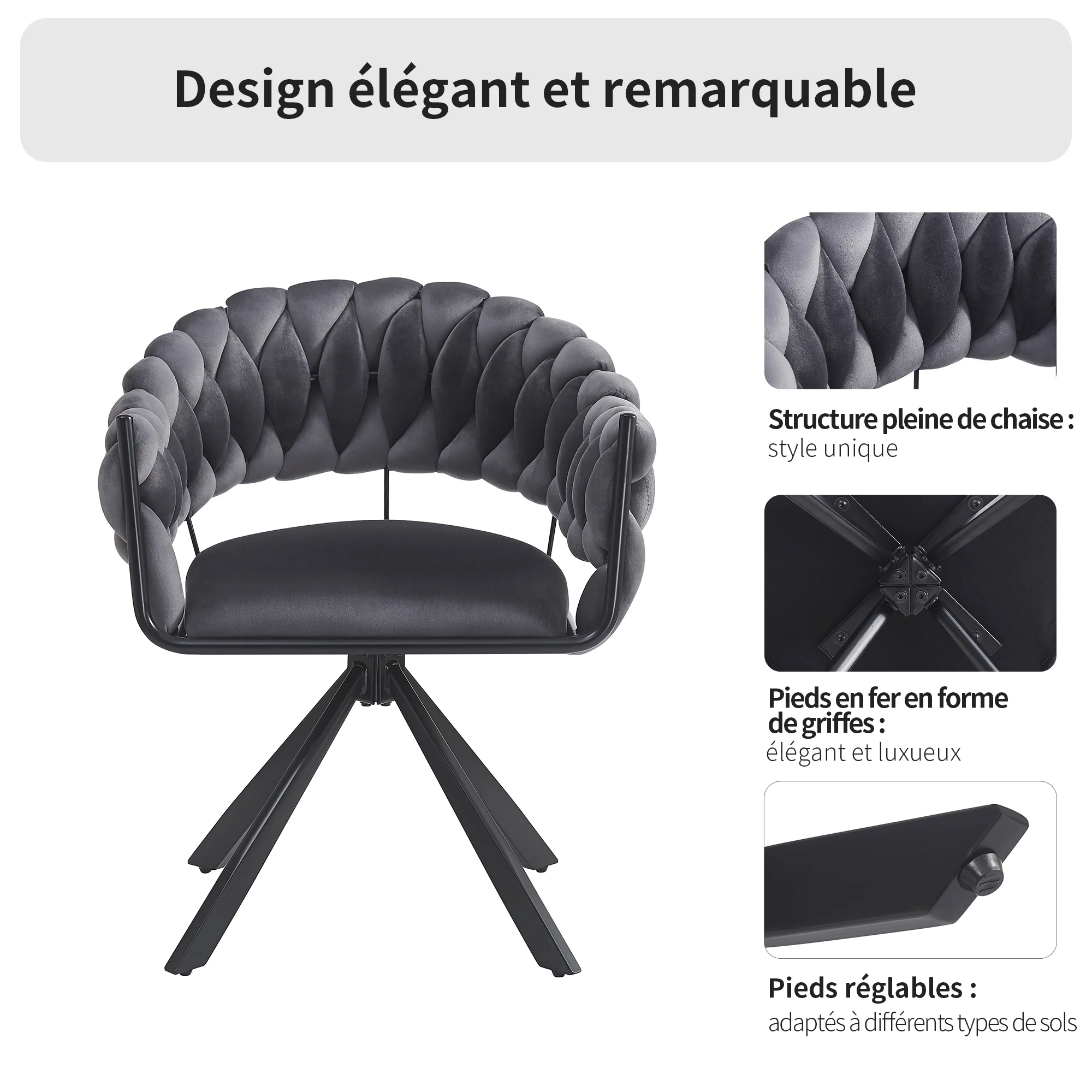 Dining Chair Set of 4, Modern Velvet Ergonomic Vanity Metal Legs, Grey - Image 10