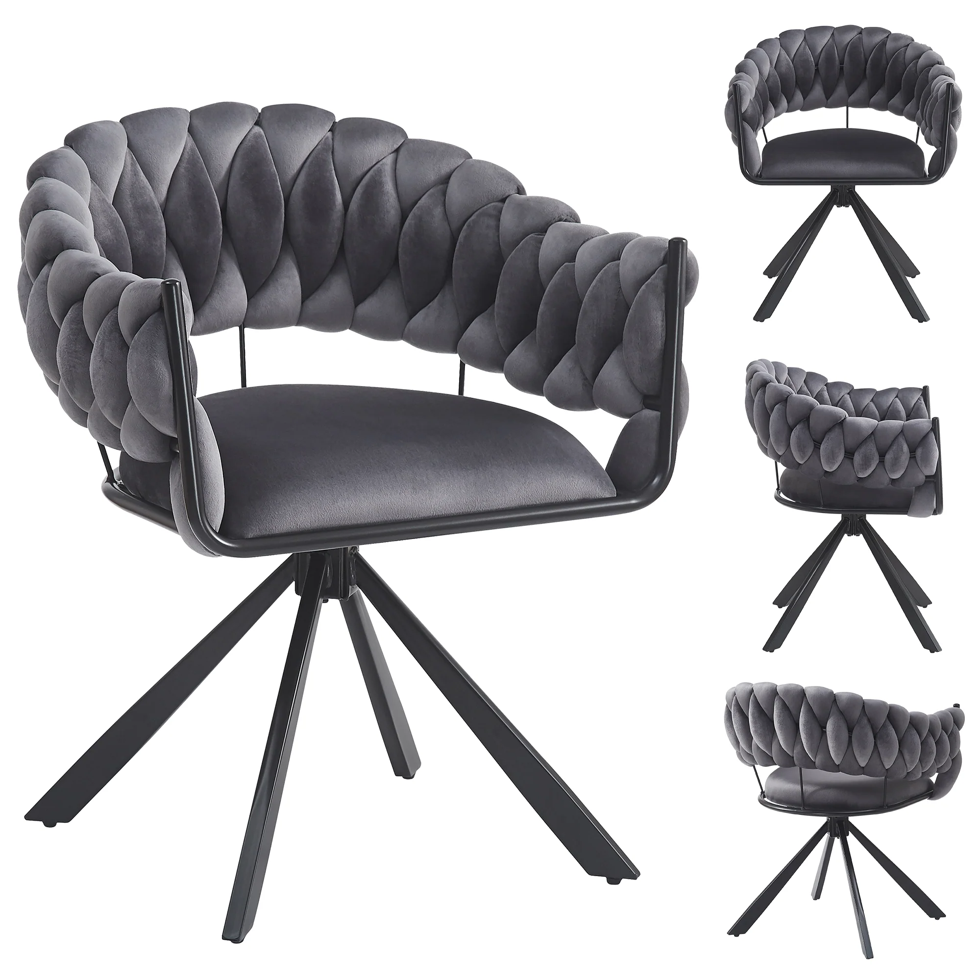 Dining Chair Set of 4, Modern Velvet Ergonomic Vanity Metal Legs, Grey - Image 2