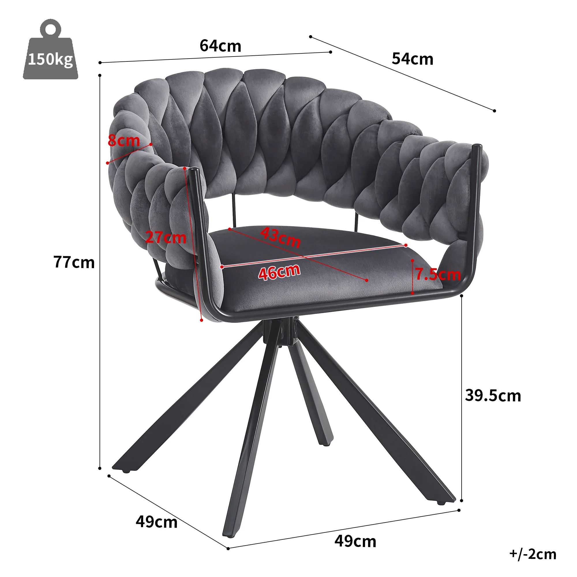 Dining Chair Set of 4, Modern Velvet Ergonomic Vanity Metal Legs, Grey - Image 5