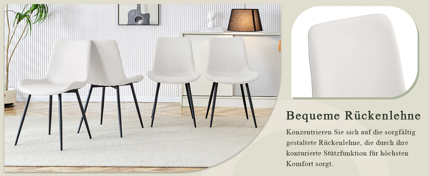 Dining Chair Set of 4 Modern Widened Seat Metal Legs - White Faux Leather - Image 10