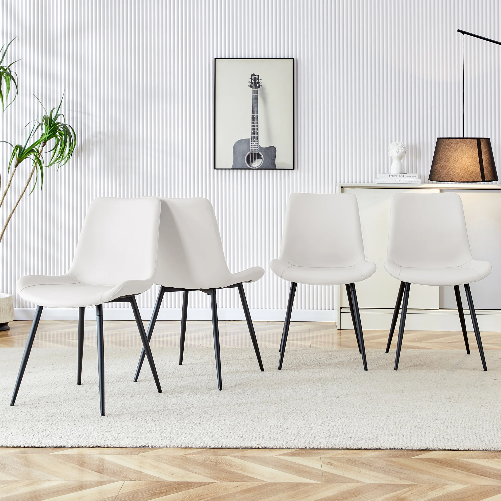 Dining Chair Set of 4 Modern Widened Seat Metal Legs - White Faux Leather - Image 3