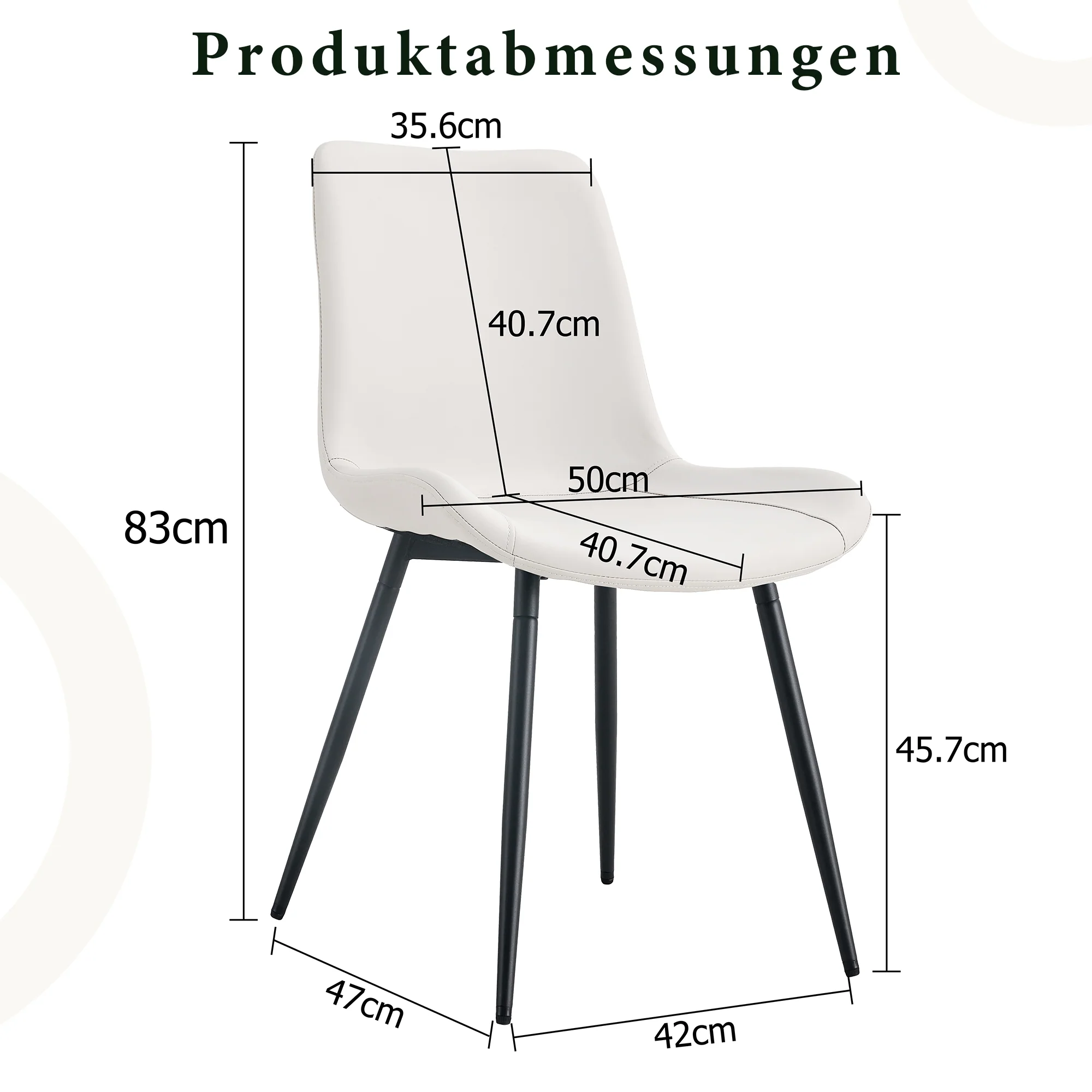 Dining Chair Set of 4 Modern Widened Seat Metal Legs - White Faux Leather - Image 4