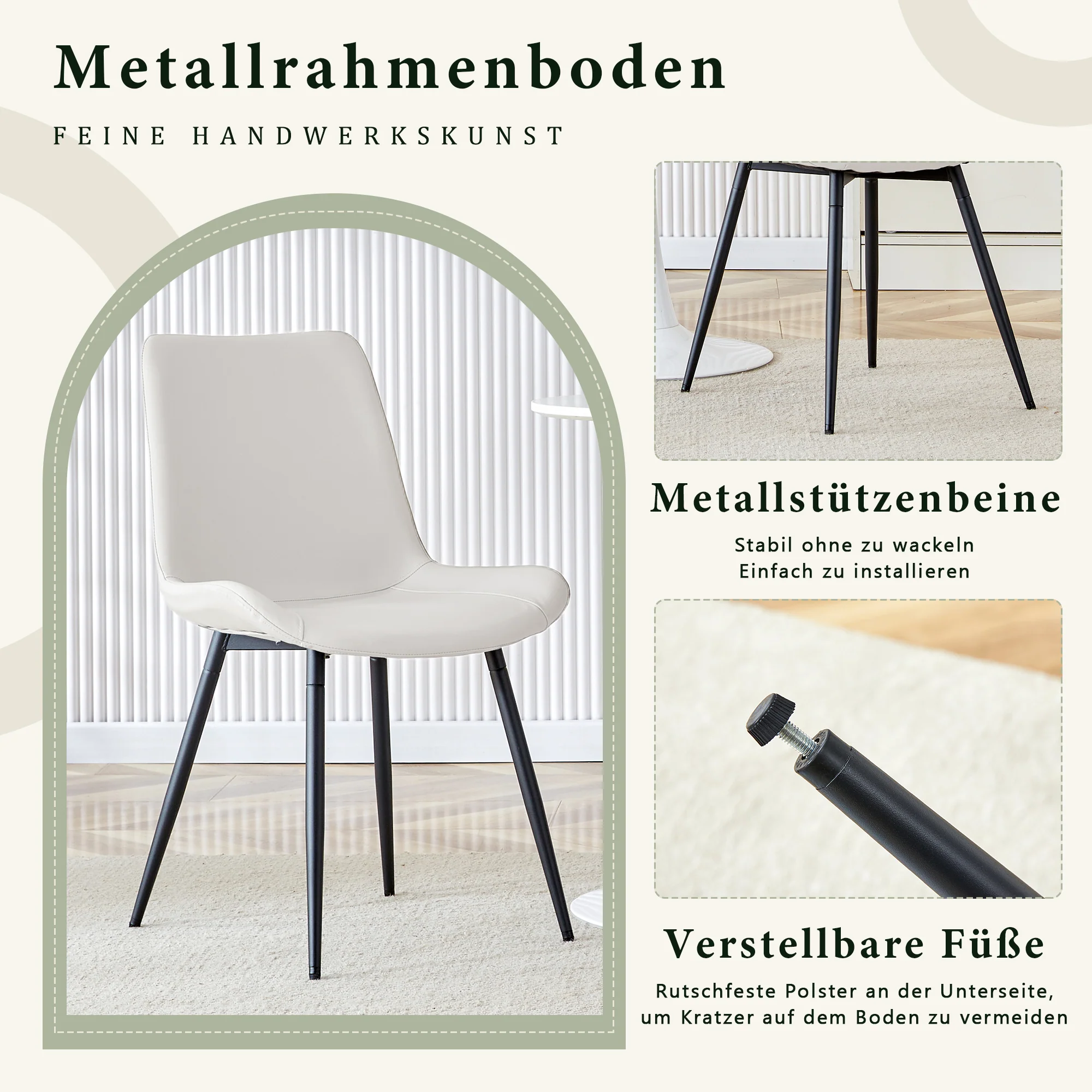 Dining Chair Set of 4 Modern Widened Seat Metal Legs - White Faux Leather - Image 5