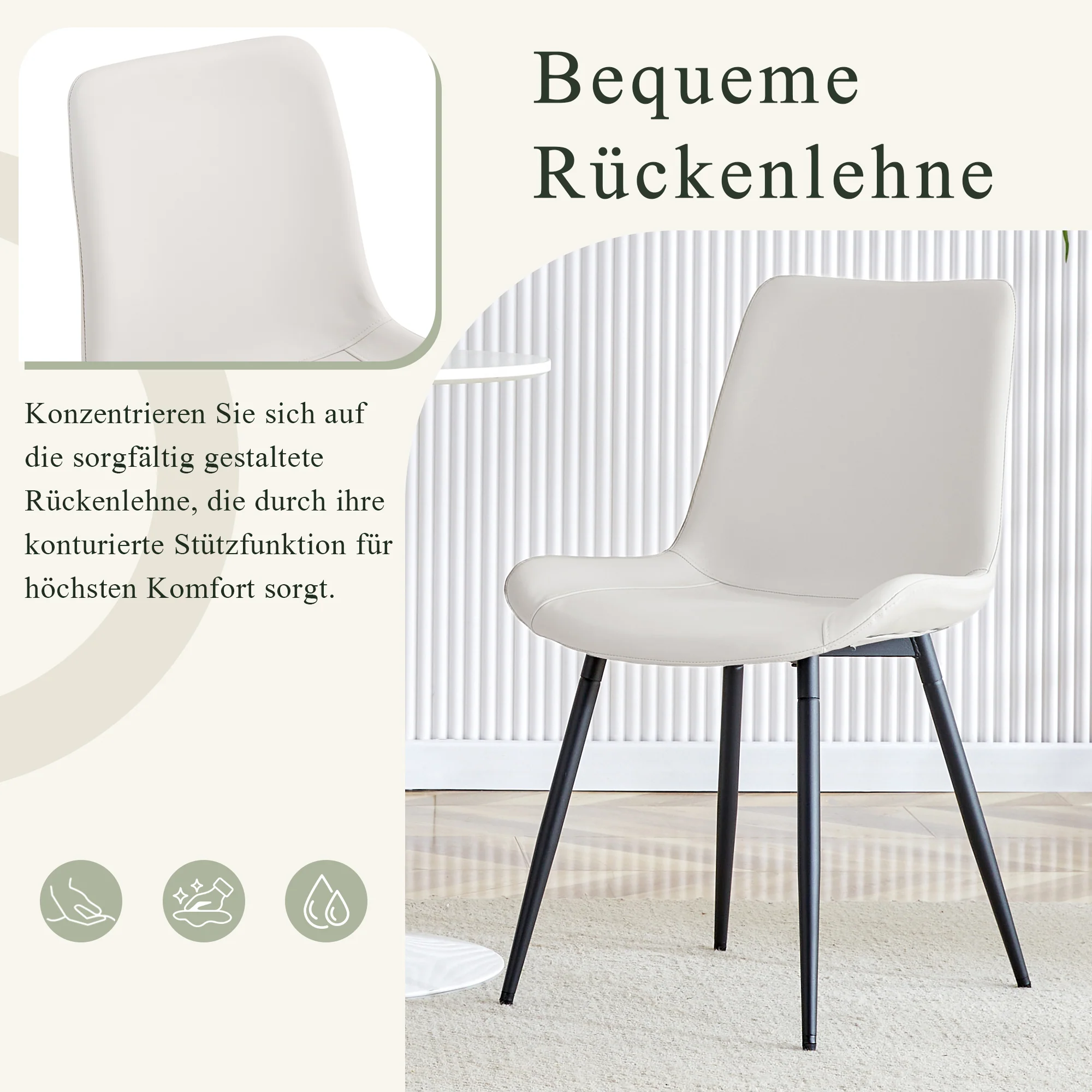 Dining Chair Set of 4 Modern Widened Seat Metal Legs - White Faux Leather - Image 7