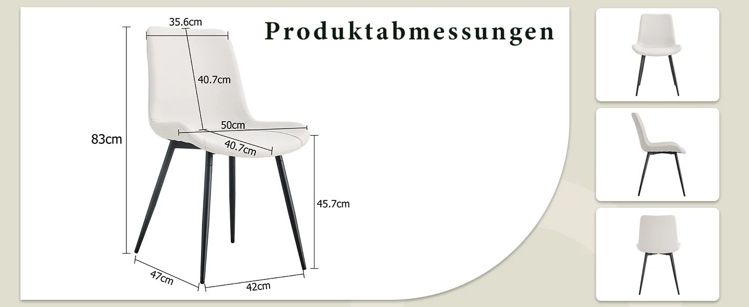 Dining Chair Set of 4 Modern Widened Seat Metal Legs - White Faux Leather - Image 8