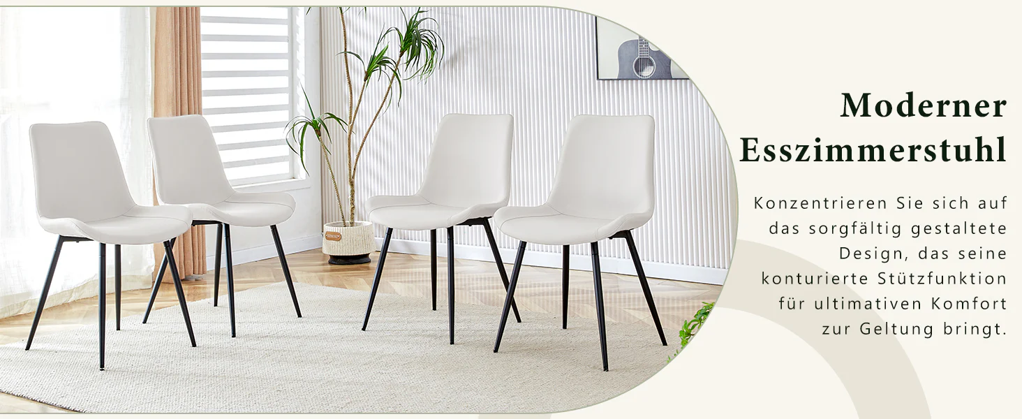 Dining Chair Set of 4 Modern Widened Seat Metal Legs - White Faux Leather - Image 9