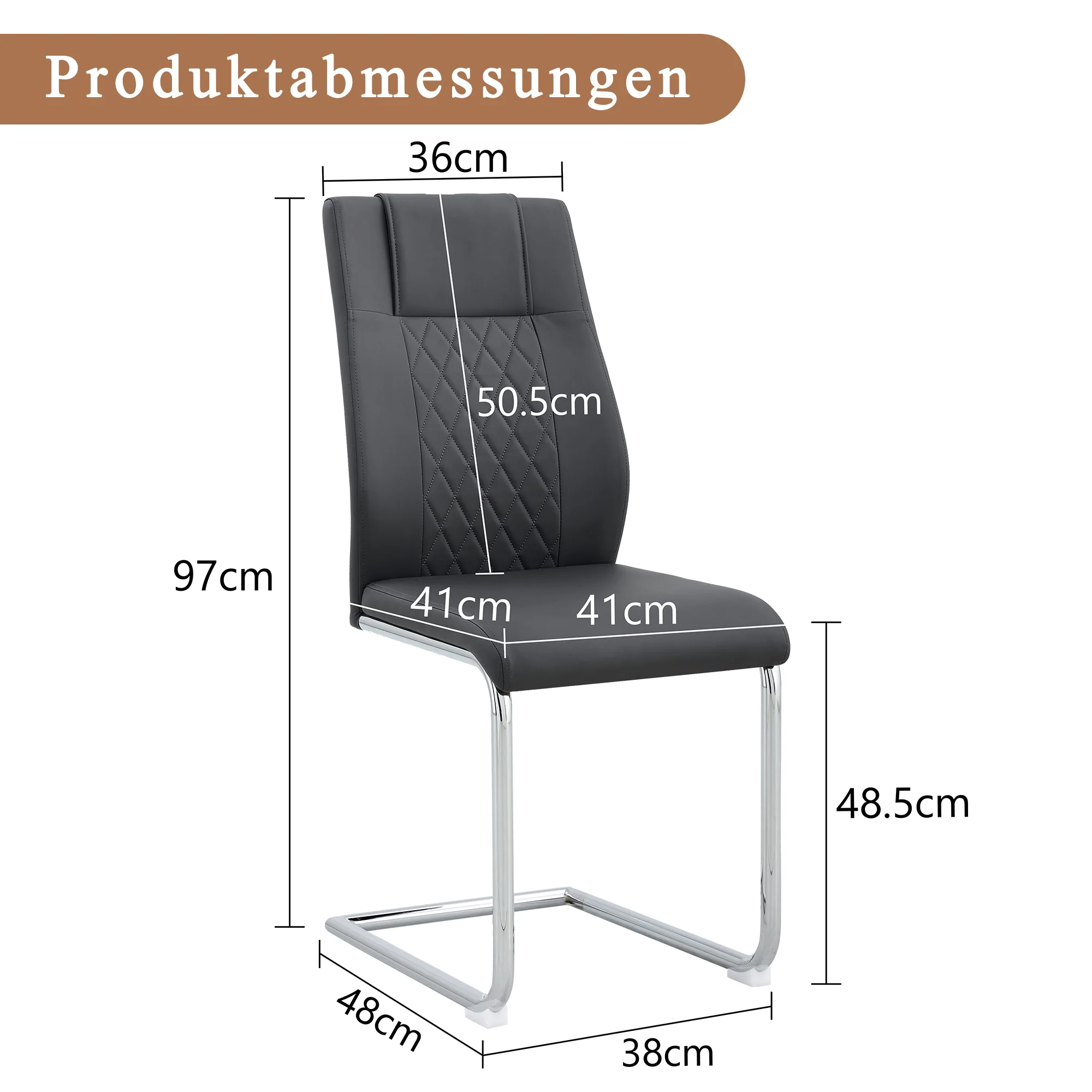 Dining Chair Set of 4 Nordic Style Mesh Stitching Silver Metal Legs Black PU - Image 4