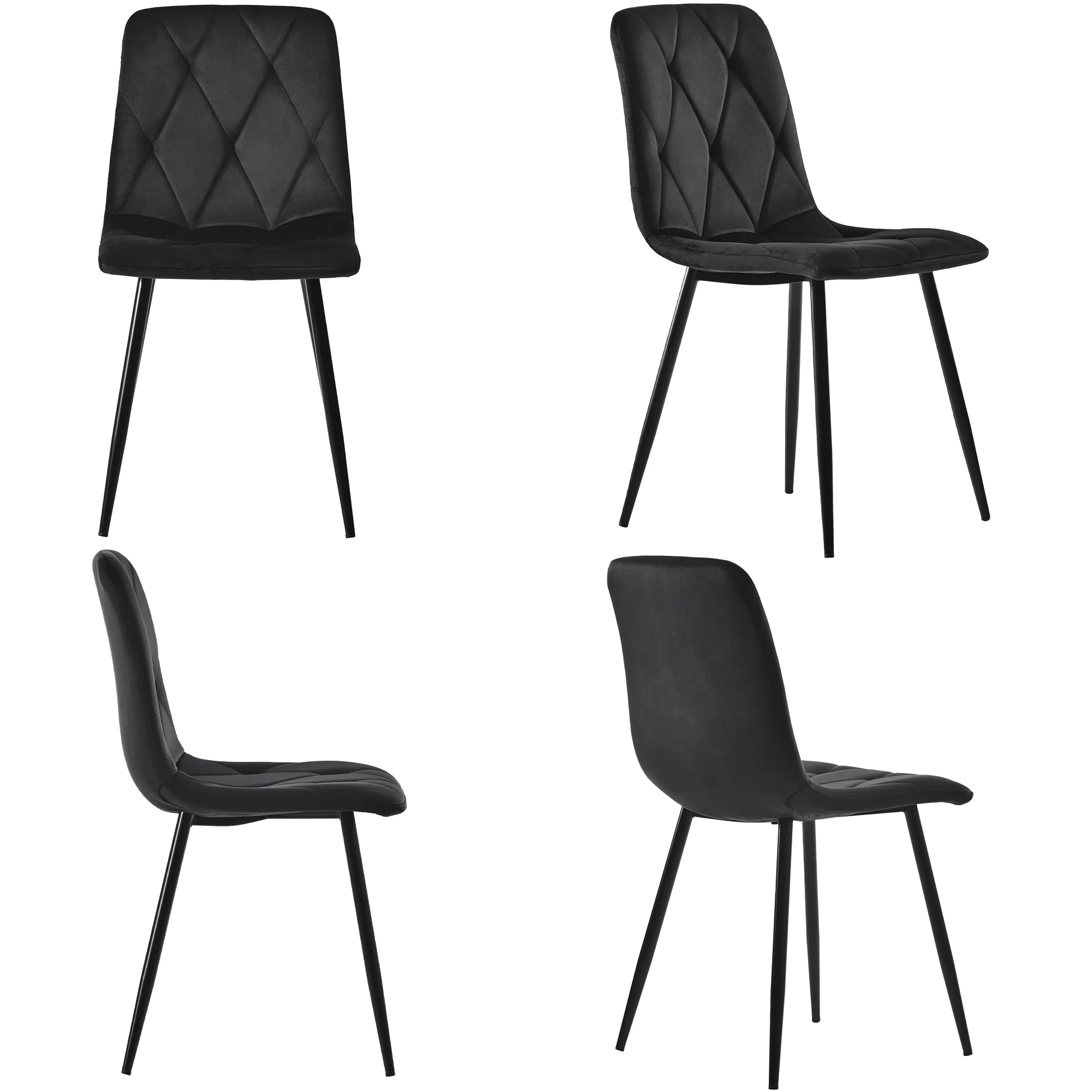 Dining Chair Set of 4 - Upholstered Designer Backrest Metal Frame - Twill Velvet Black - Image 2