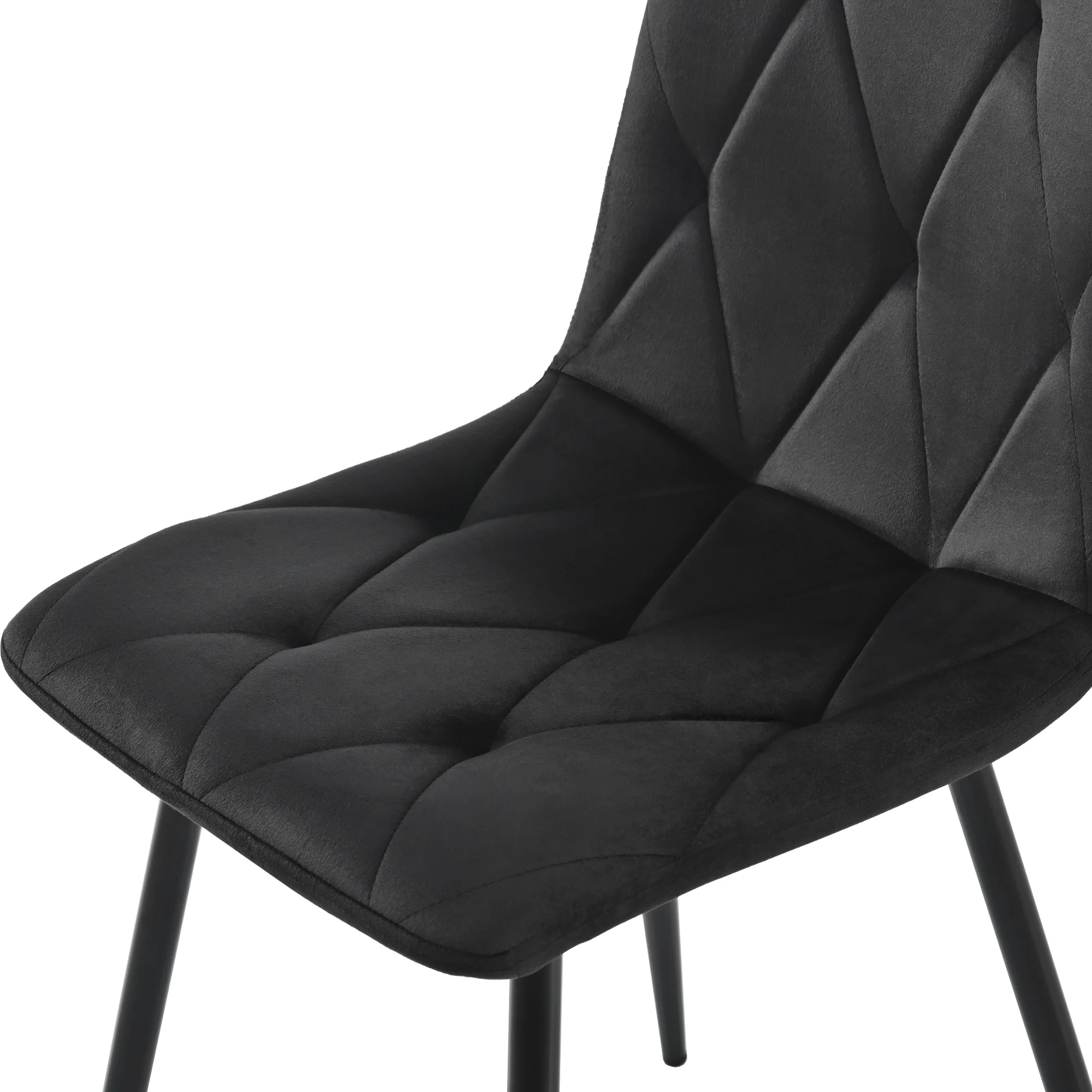 Dining Chair Set of 4 - Upholstered Designer Backrest Metal Frame - Twill Velvet Black - Image 5