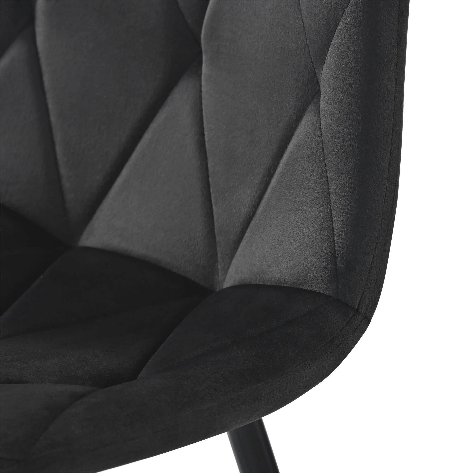 Dining Chair Set of 4 - Upholstered Designer Backrest Metal Frame - Twill Velvet Black - Image 7