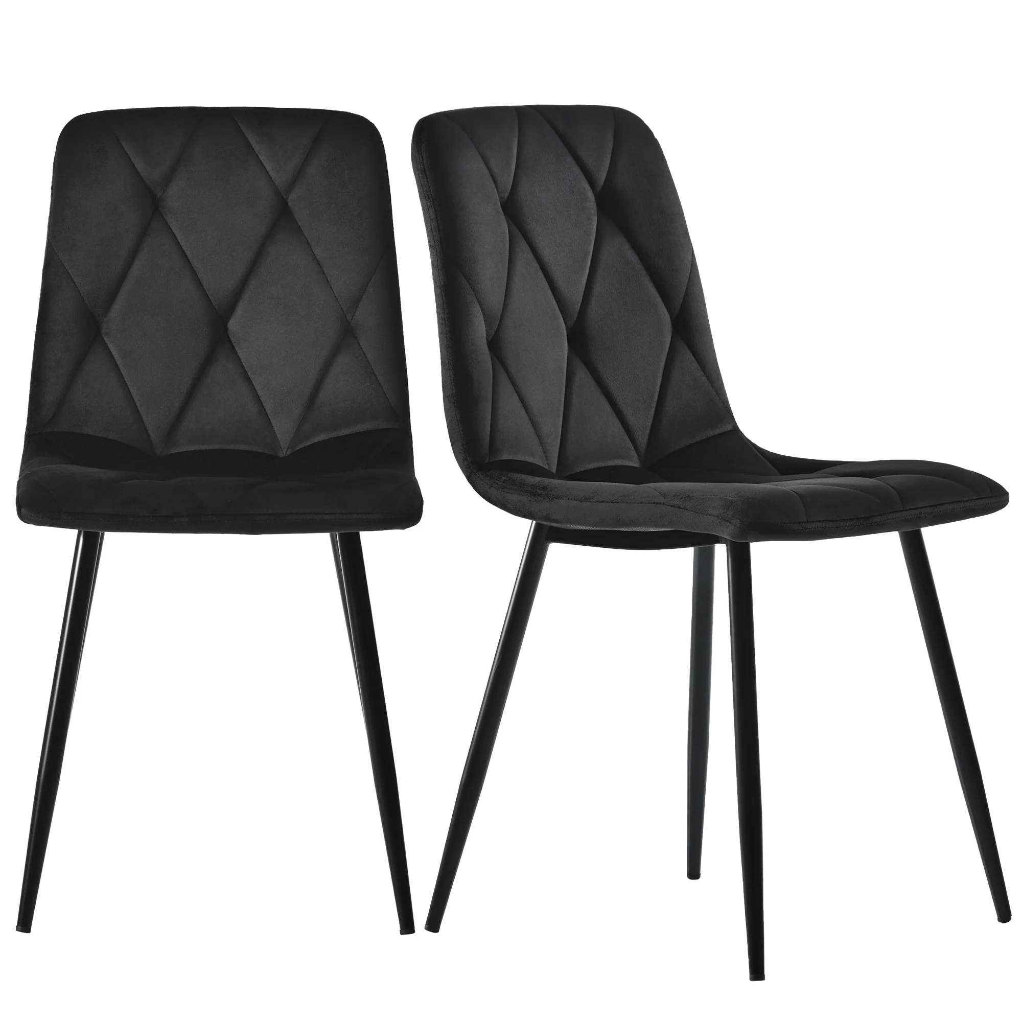 Dining Chair Set of 4 - Upholstered Designer Backrest Metal Frame - Twill Velvet Black - Image 8