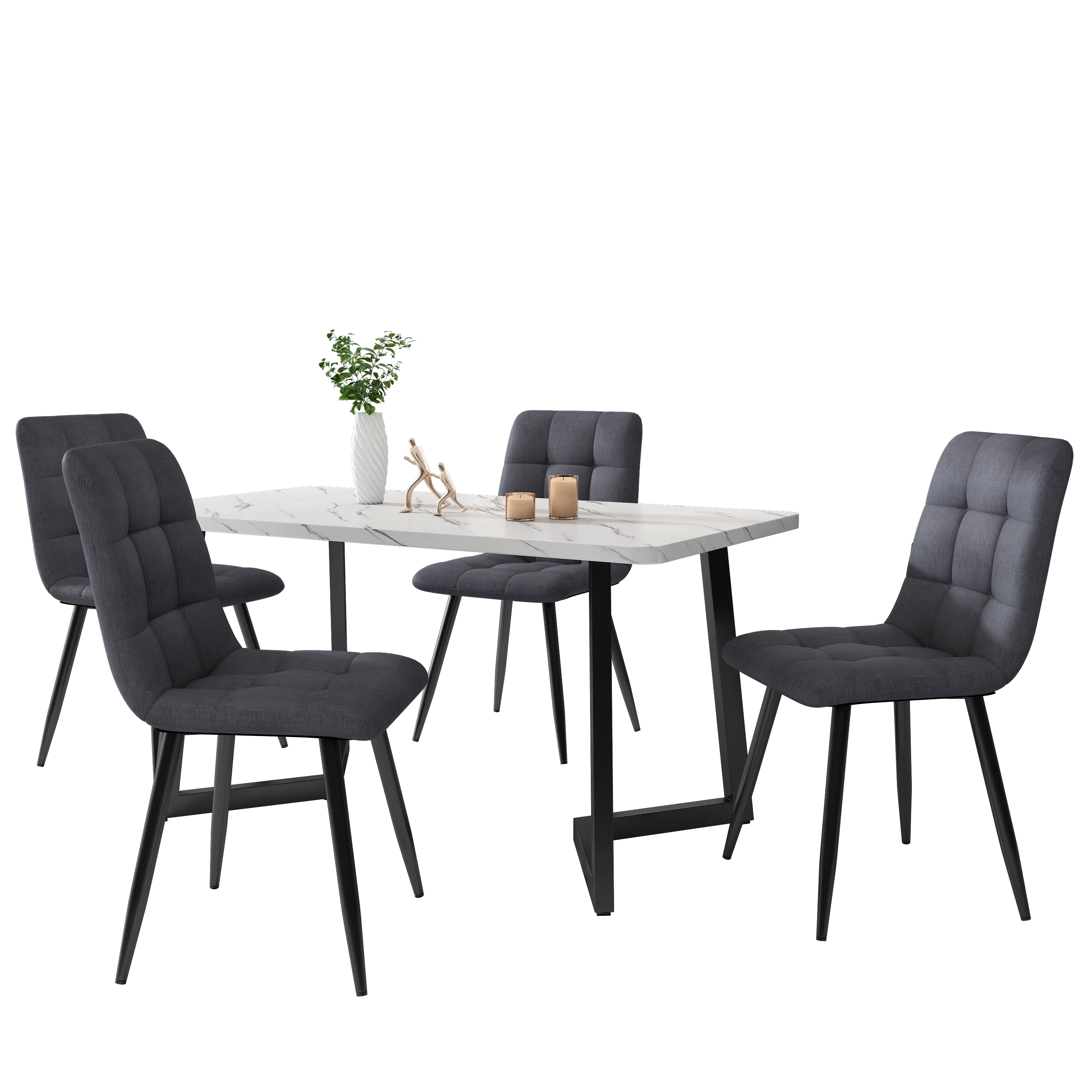 Dining Chair Set of 4 Upholstered Designer Chair with Backrest Metal Frame Dark Grey Linen - Image 3