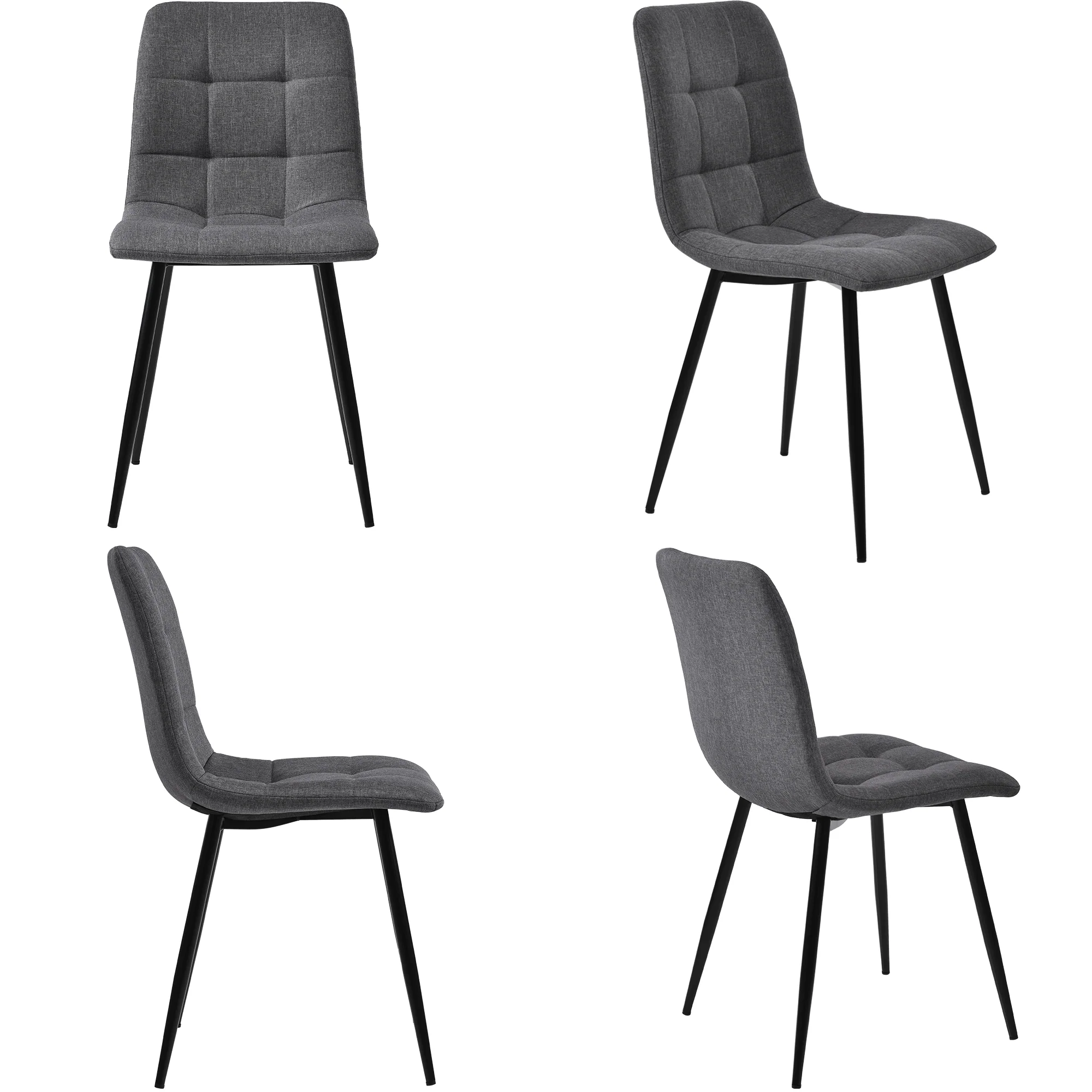 Dining Chair Set of 4 Upholstered Designer Chair with Backrest Metal Frame Dark Grey Linen - Image 4
