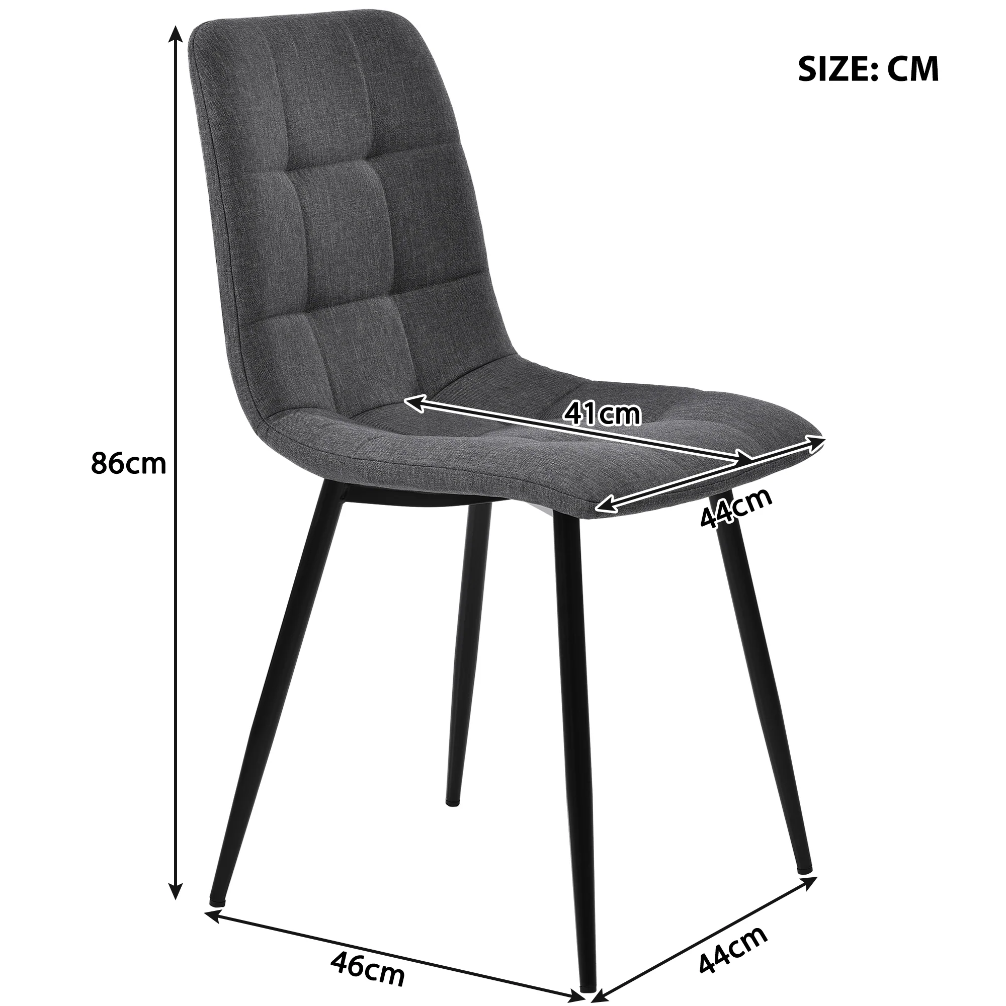 Dining Chair Set of 4 Upholstered Designer Chair with Backrest Metal Frame Dark Grey Linen - Image 8