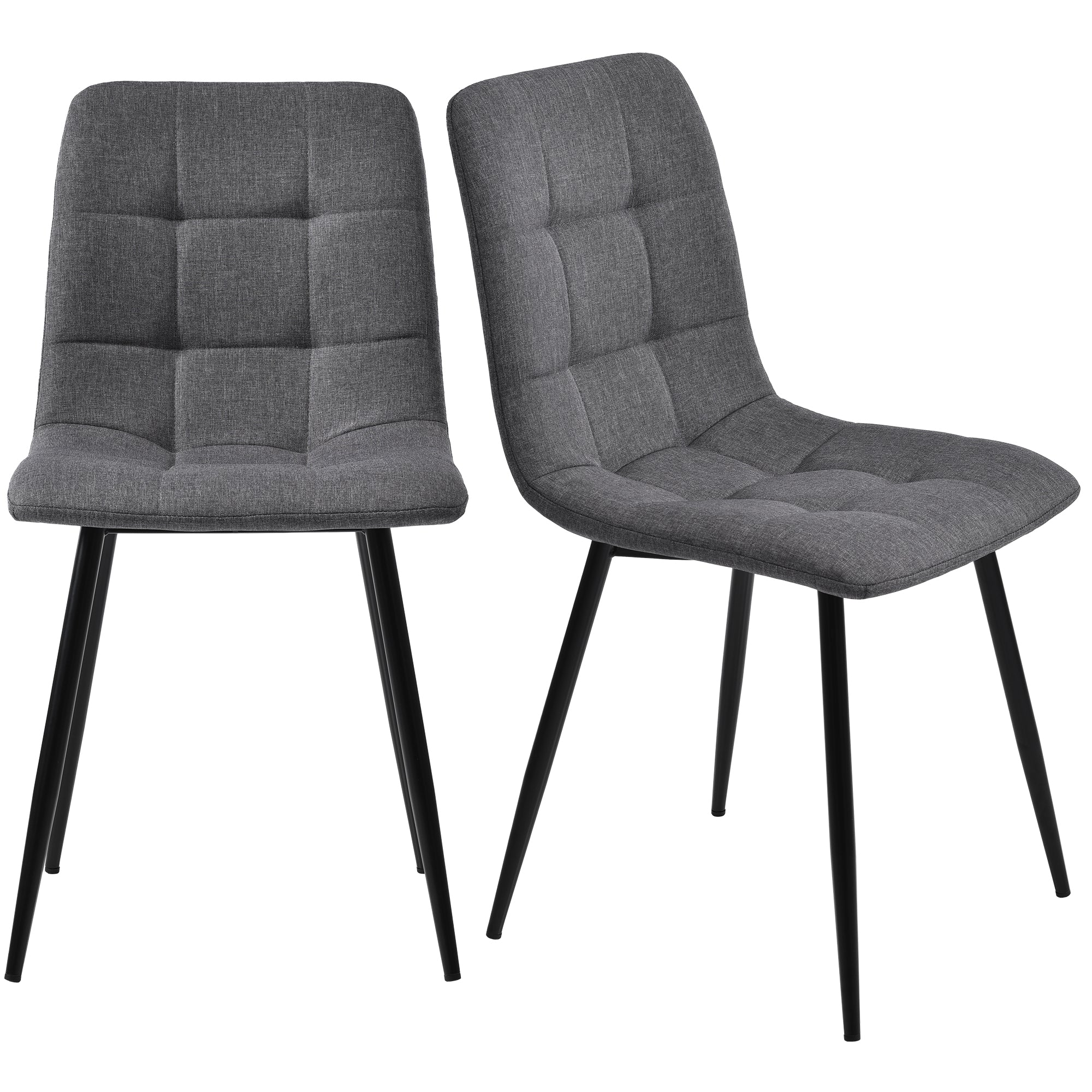Dining Chair Set of 4 Upholstered Designer Chair with Backrest Metal Frame Dark Grey Linen - Image 9