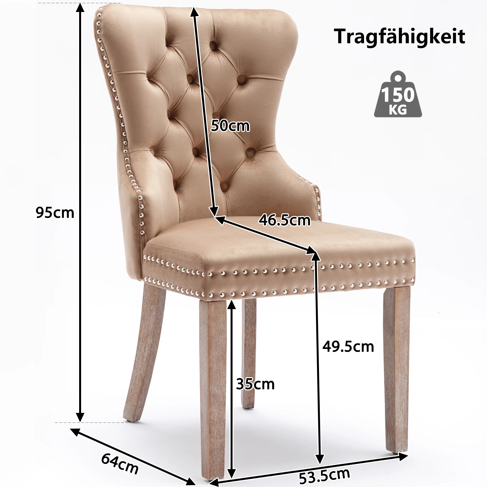 Dining Chair Set of 4, Upholstered Door Knocker Back Nailhead Trim, Brown Velvet - Image 6