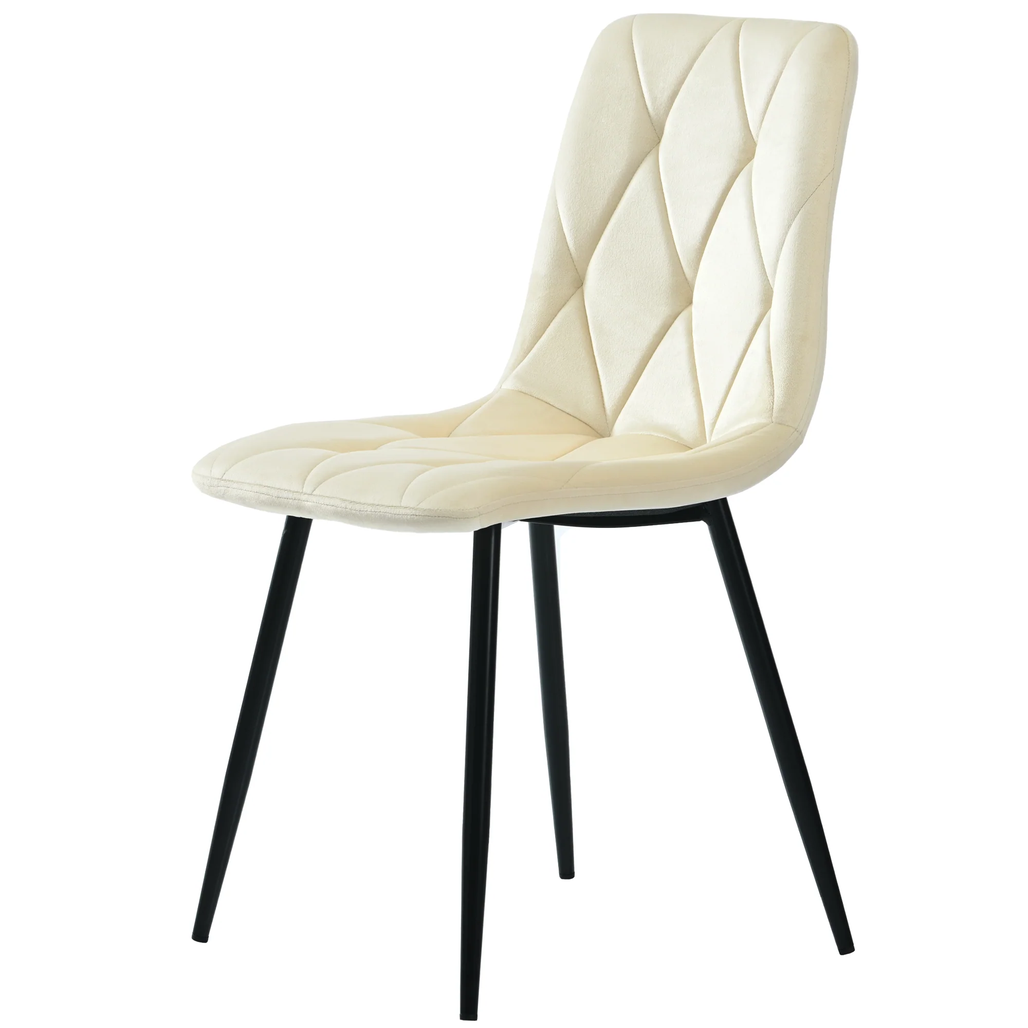 Dining Chair Set of 4 Upholstered Twill Velvet with Backrest Metal Legs Beige - Image 10