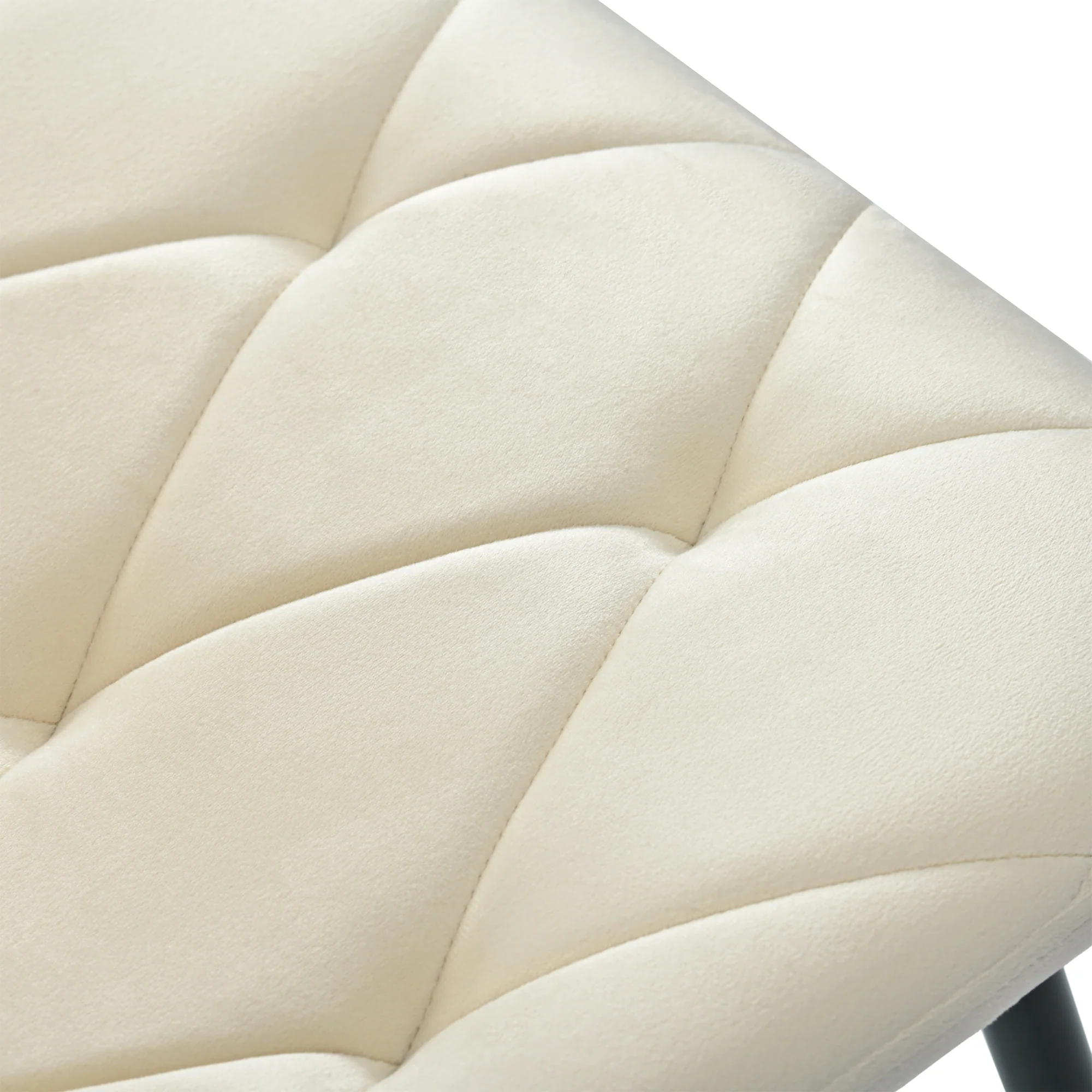 Dining Chair Set of 4 Upholstered Twill Velvet with Backrest Metal Legs Beige - Image 4