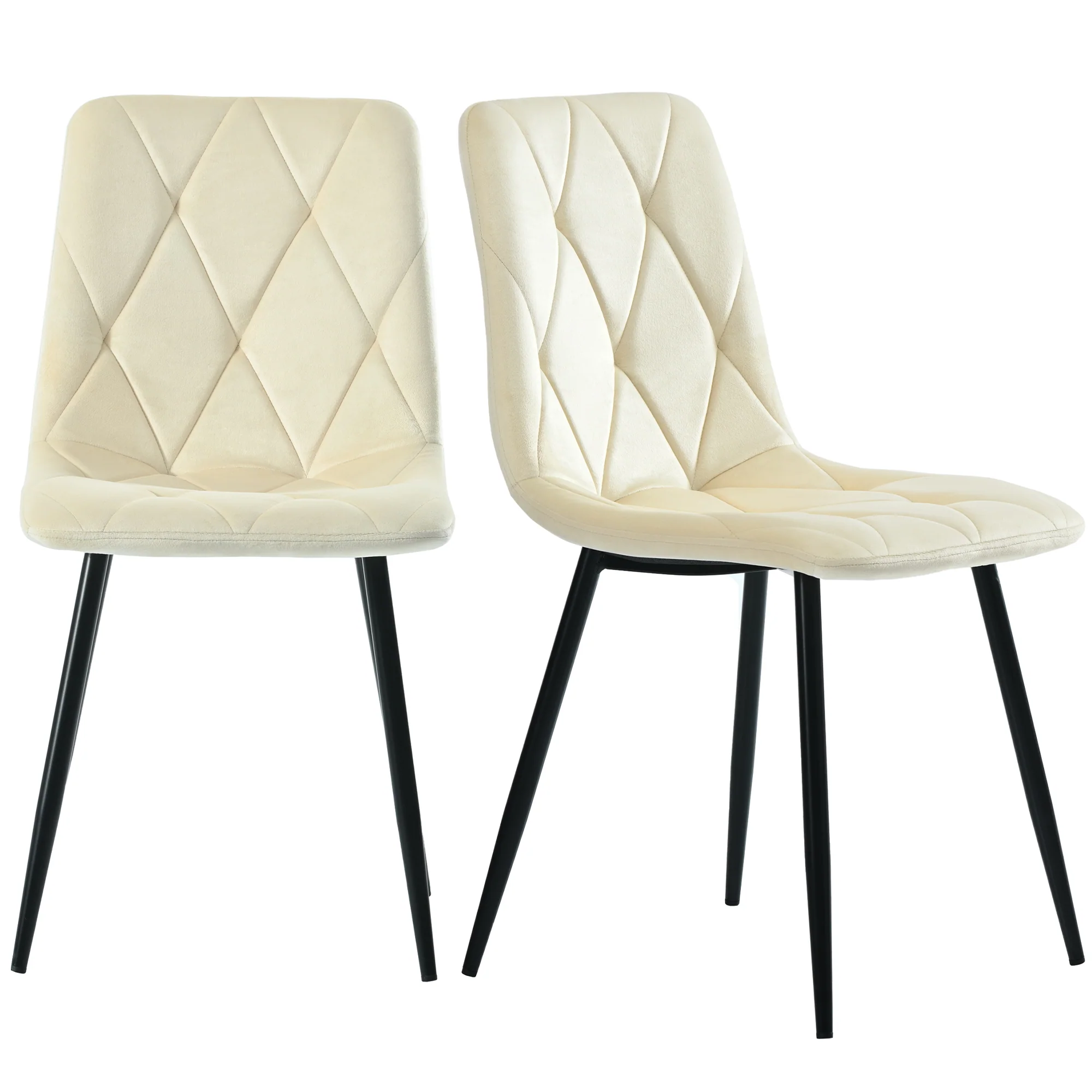 Dining Chair Set of 4 Upholstered Twill Velvet with Backrest Metal Legs Beige - Image 9