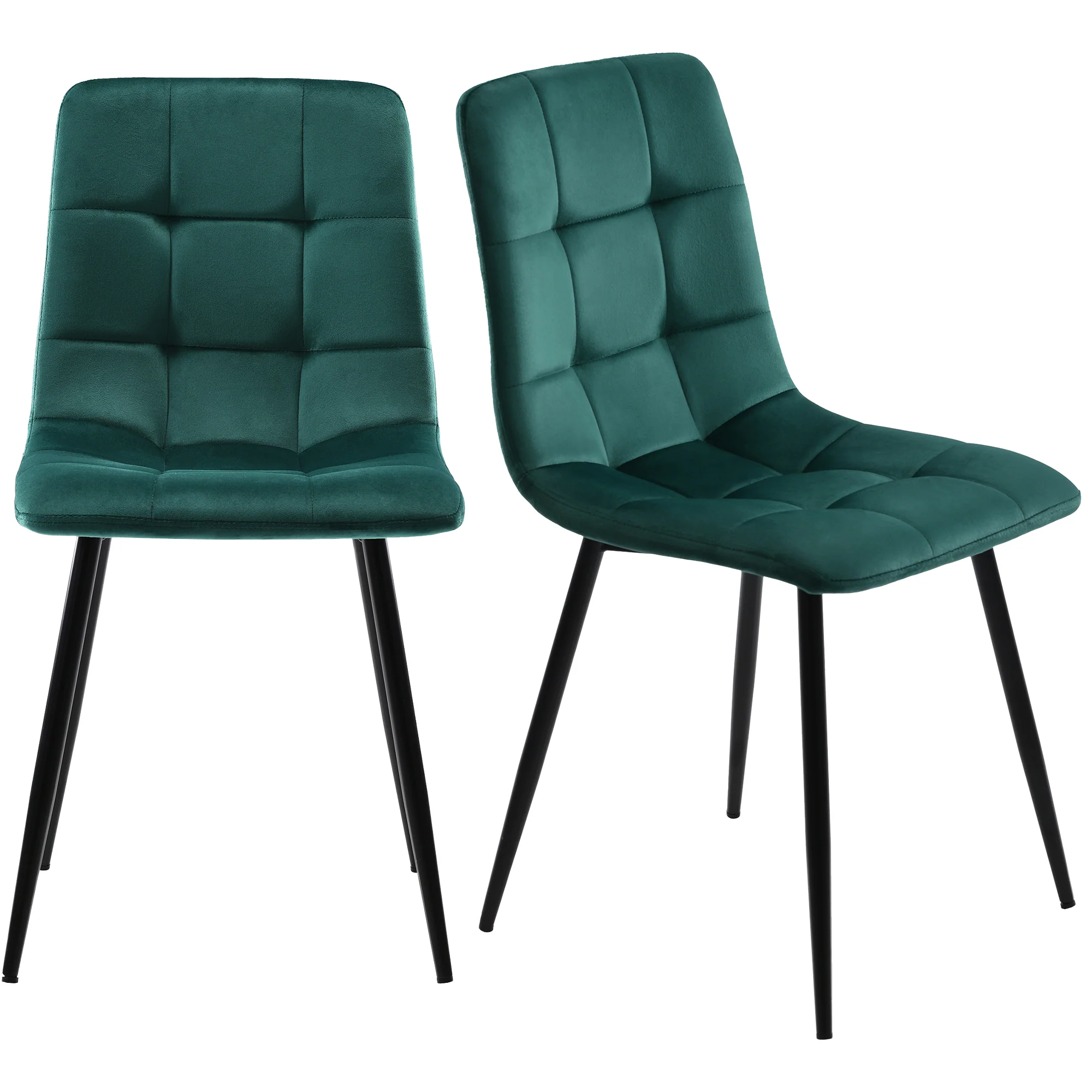 Dining Chair Set of 4 Upholstered Velvet Seat Metal Frame Dark Green - Image 19