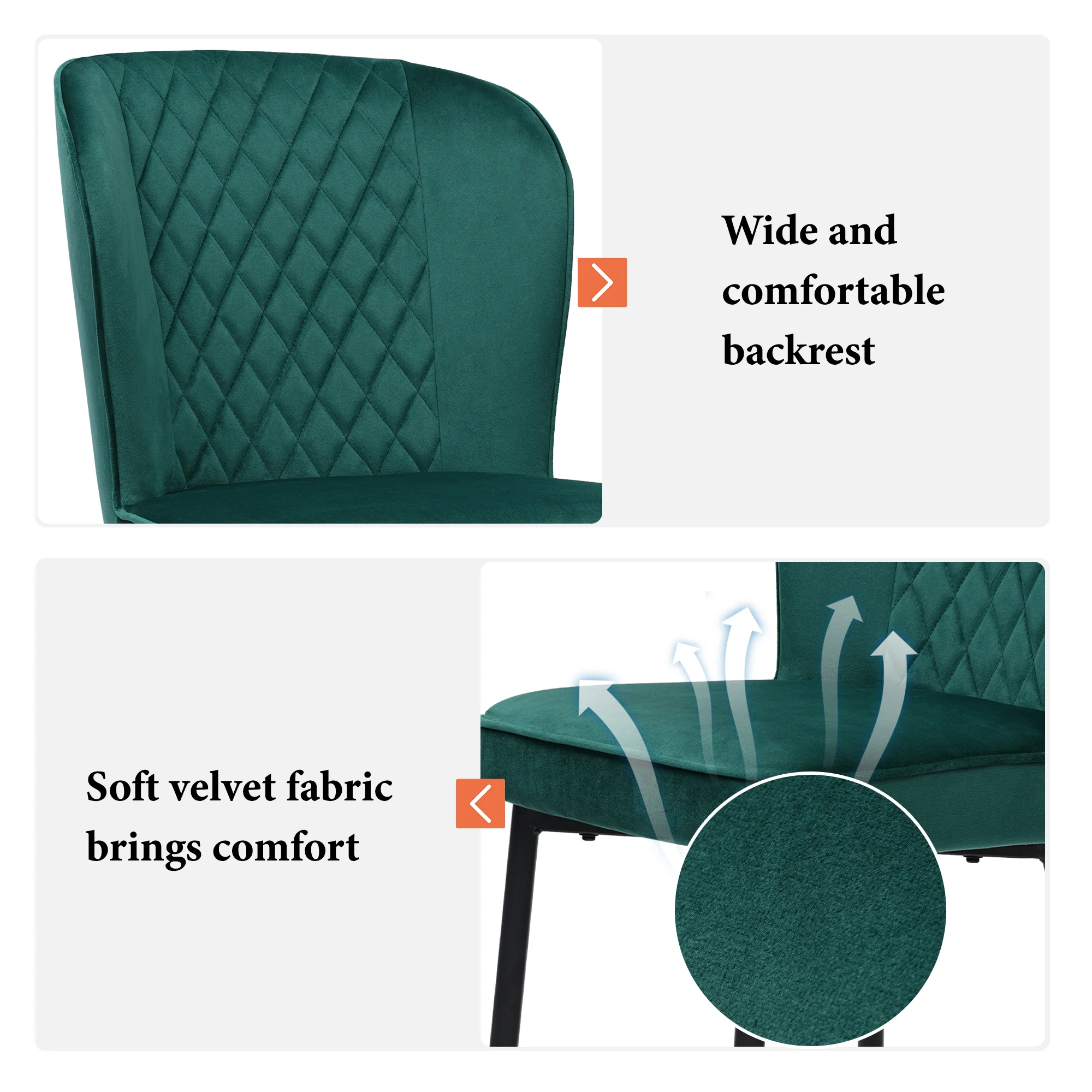 Dining Chair Set of 4 Upholstered Velvet Seat Metal Frame Dark Green - Image 8