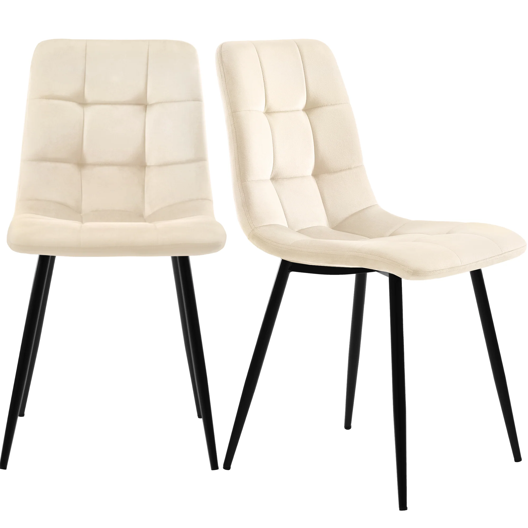 Dining Chair Set of 4 Upholstered with Backrest, Beige Velvet Metal Frame - Image 10