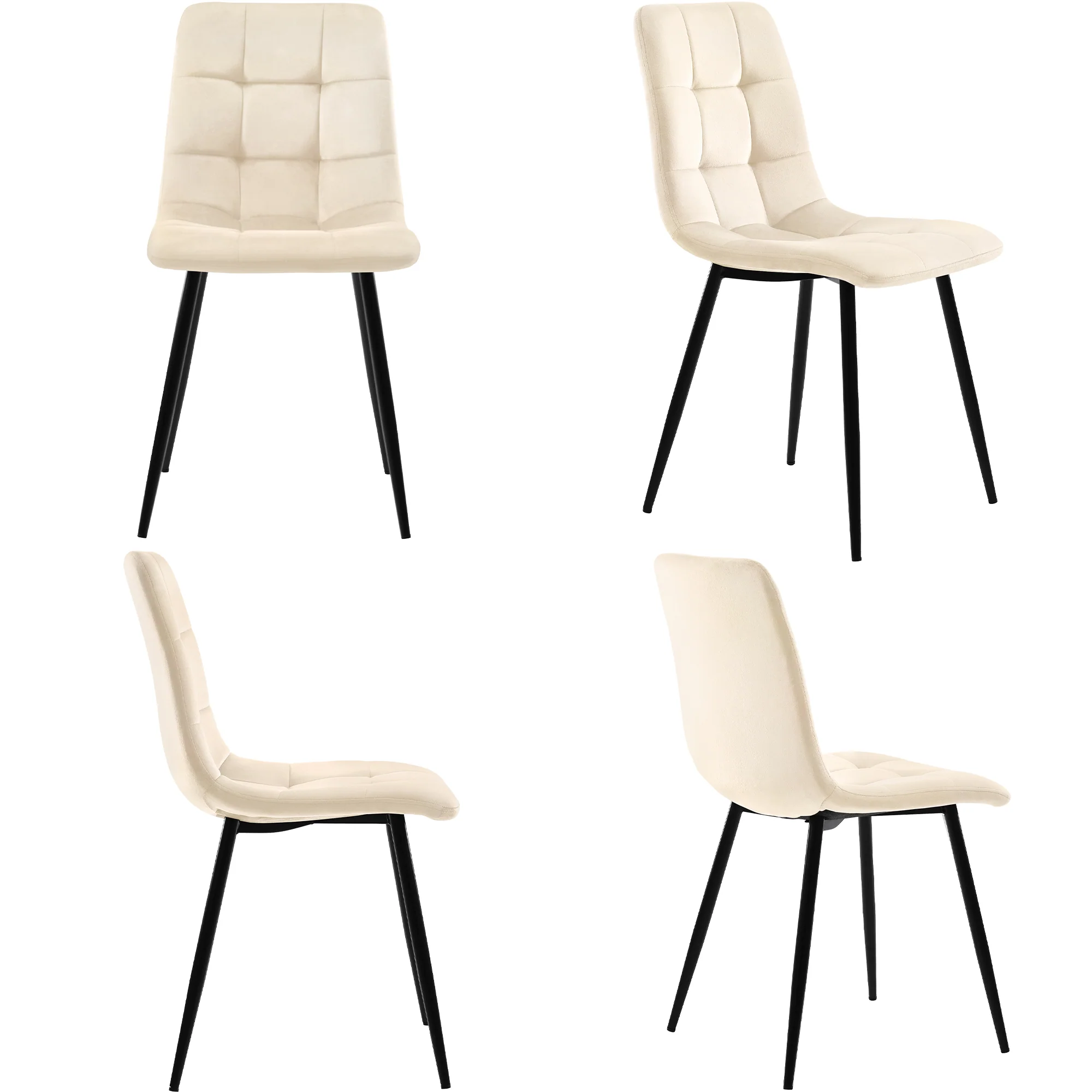 Dining Chair Set of 4 Upholstered with Backrest, Beige Velvet Metal Frame - Image 4
