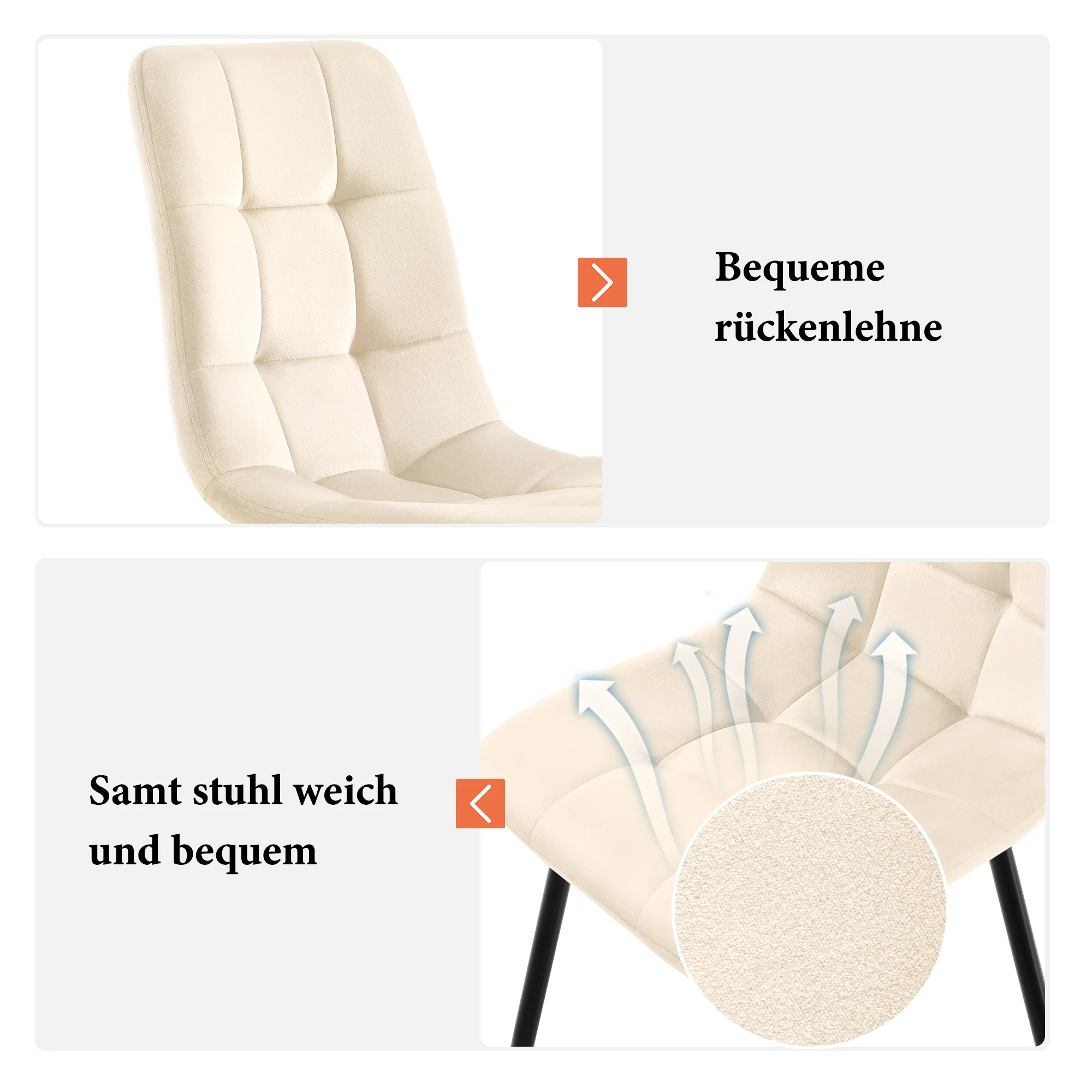 Dining Chair Set of 4 Upholstered with Backrest, Beige Velvet Metal Frame - Image 7