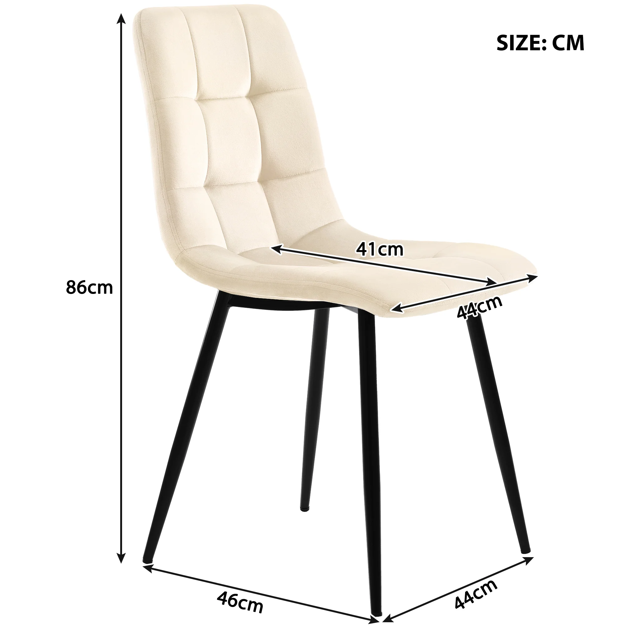 Dining Chair Set of 4 Upholstered with Backrest, Beige Velvet Metal Frame - Image 8