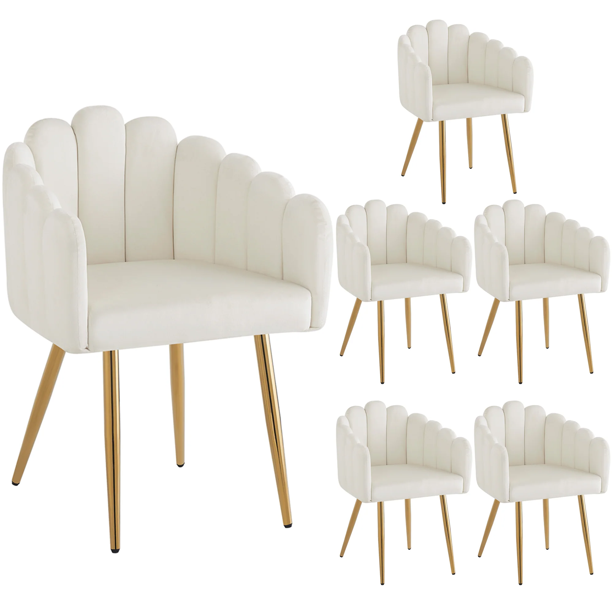 Dining Chair Set of 6 Fan-Shaped Gold Legs Adjustable - Velour - Image 3