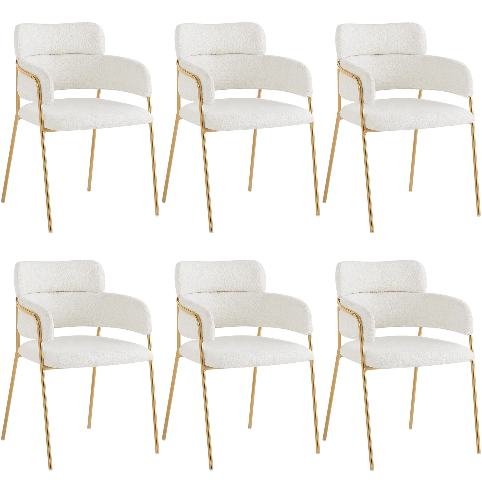 Dining Chair Set of 6 Modern Ergonomic Gold Legs - Beige - Image 3