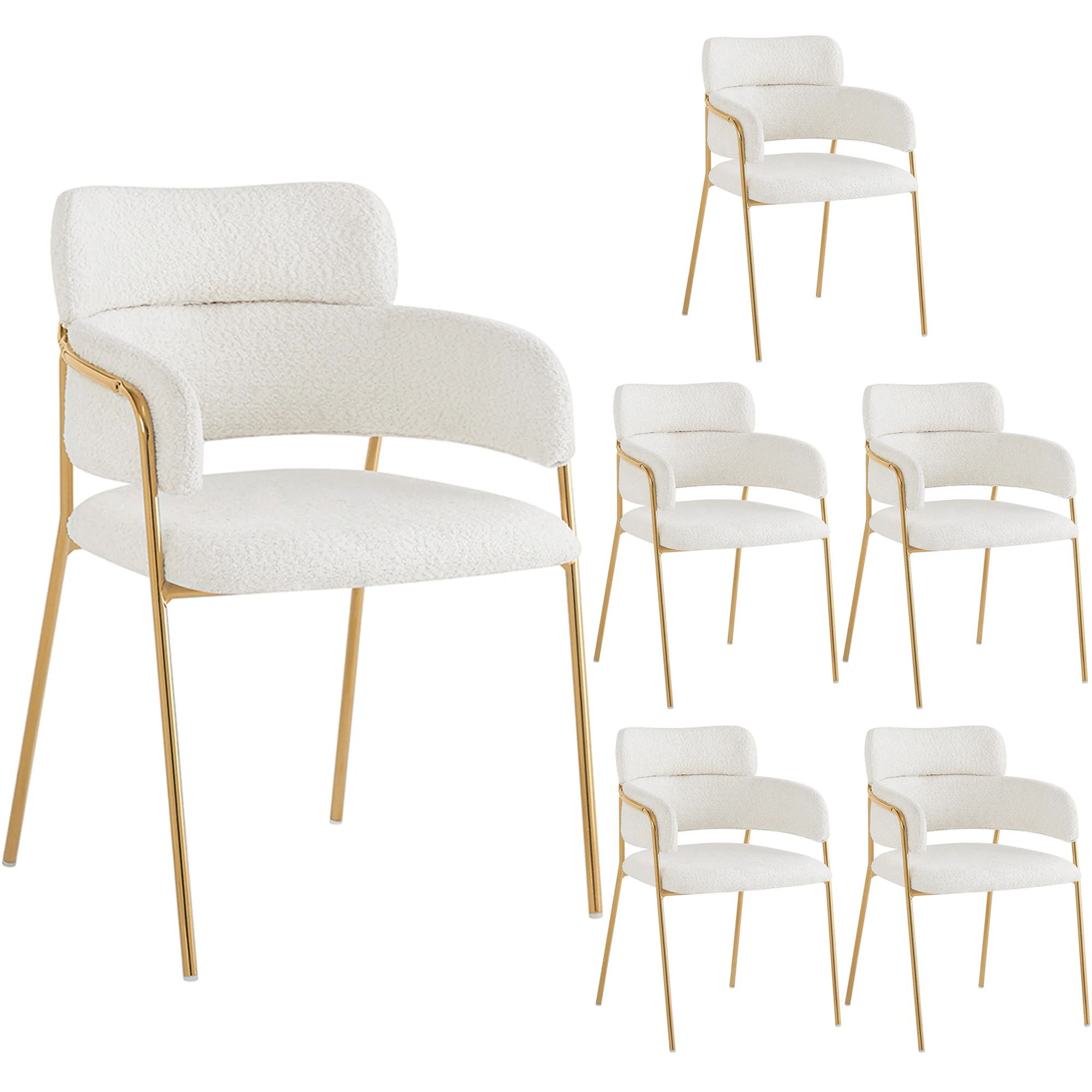 Dining Chair Set of 6 Modern Ergonomic Gold Legs - Beige - Image 4