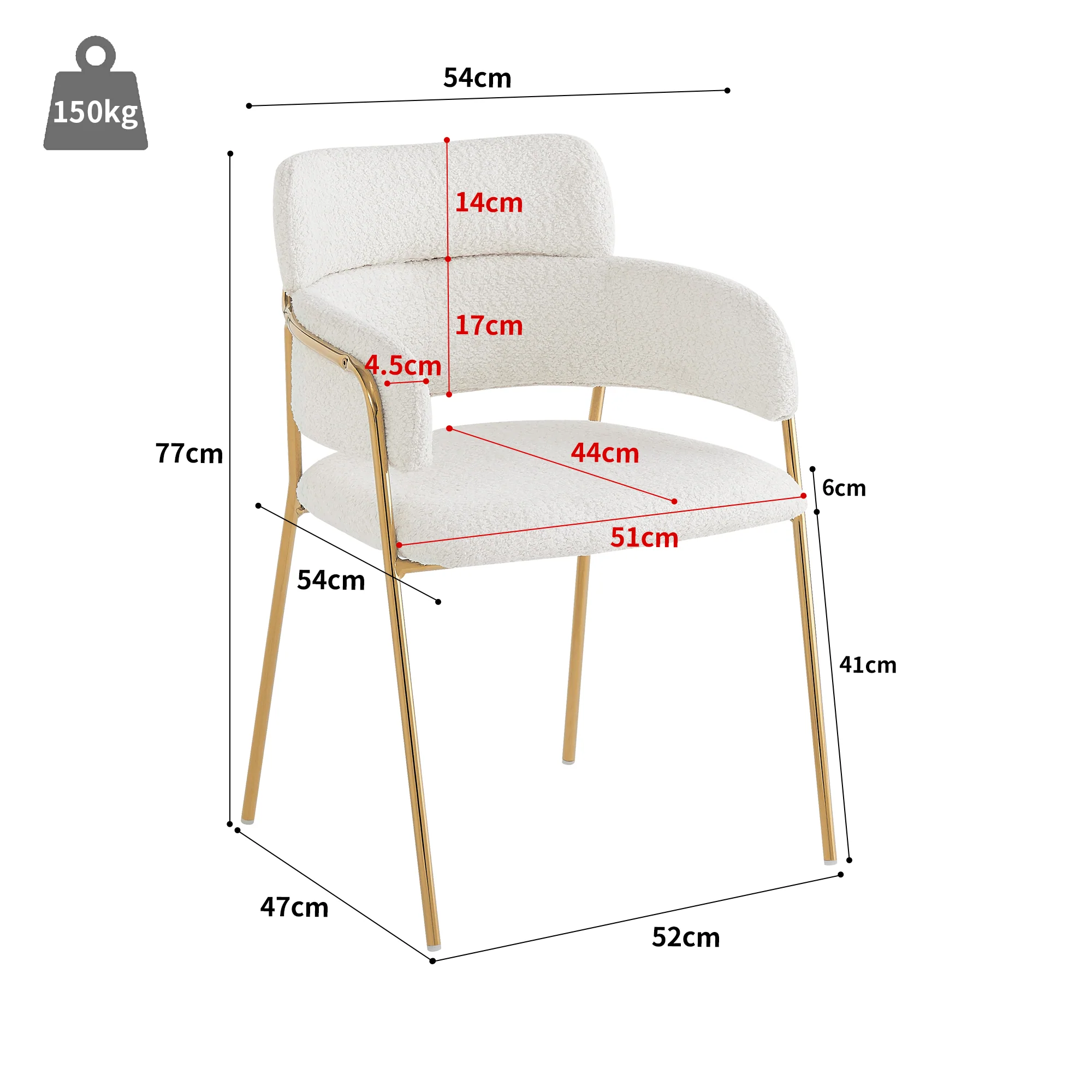 Dining Chair Set of 6 Modern Ergonomic Gold Legs - Beige - Image 5